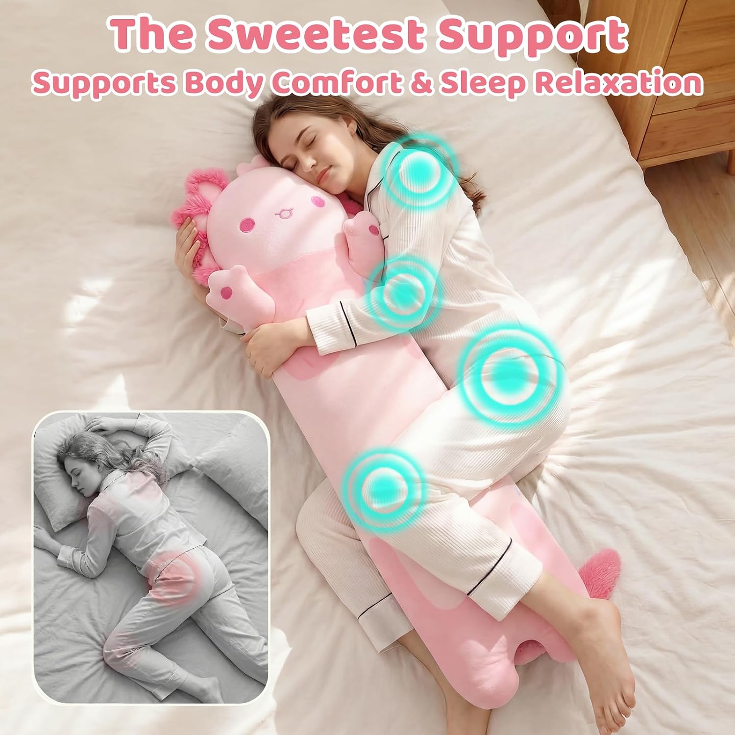 Thumbnail 6 de Mewaii Long Axolotl Plush – 5 Sizes, 120% Extra Filling Giant Body Pillow for Kids, Pink Kawaii Axolotl Stuffed Animal