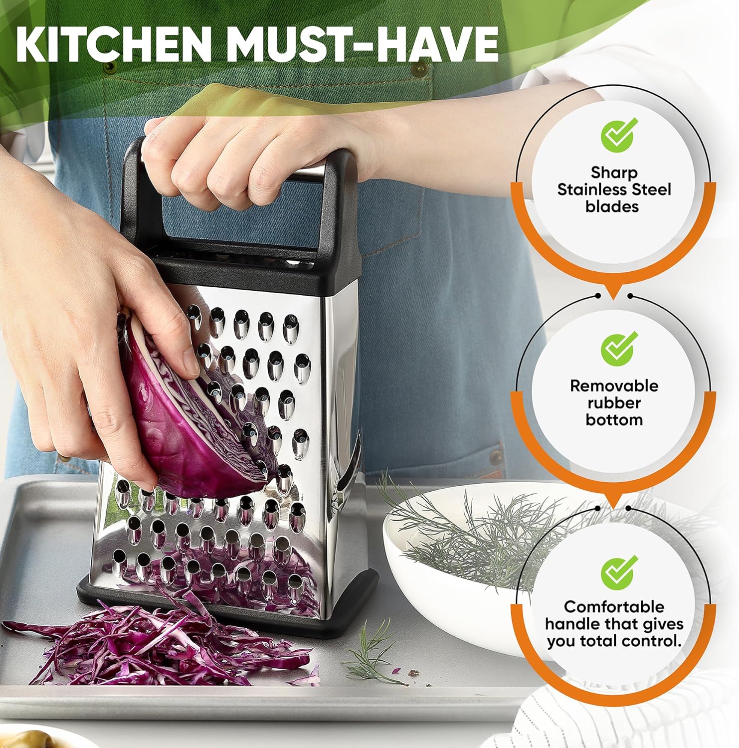 Detalle de Spring Chef Cheese Grater 4-Sided 🧀