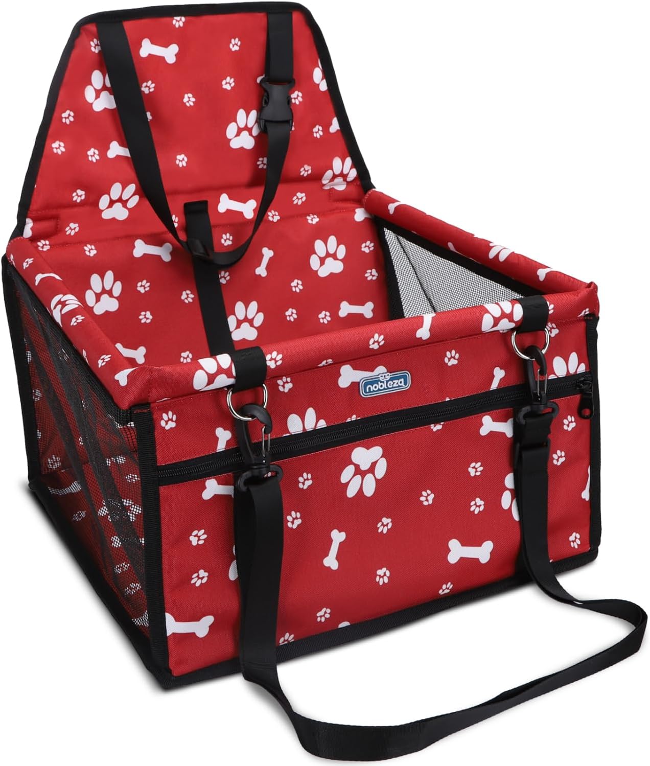 Nobleza Nobleza Siège auto pliable pour chien et chat avec ceinture de sécurité – Panier imperméable Oxford rouge 40x34x25 cm