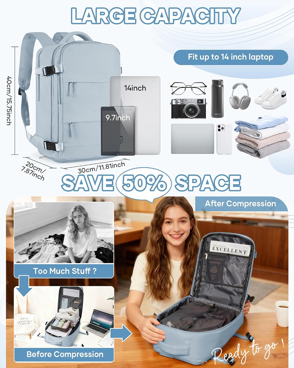Thumbnail 4 de SZLX Vacuum Backpack Travel Bag with Pump – 40x30x20 cm Cabin-Friendly, with Built-In Vacuum Pump