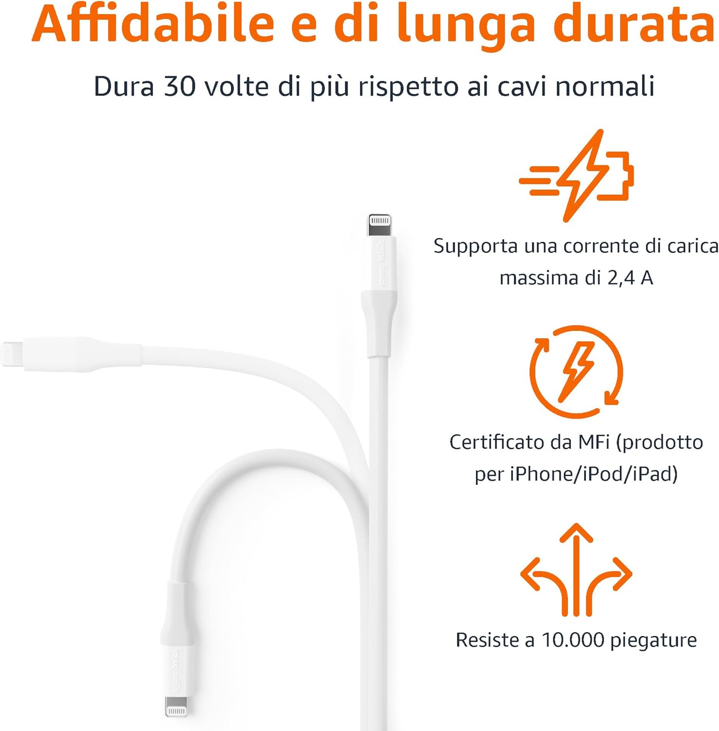 Thumbnail 2 de Amazon Basics Cavo USB-C a Lightning certificato MFi, 3 m, bianco