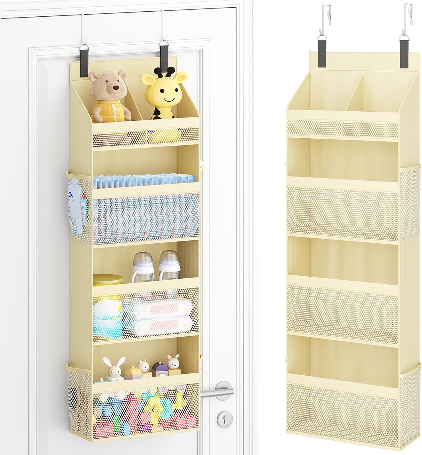 Detalle de Lifewit 25122 4-Tier Over-the-Door Organizer, Beige, 4 Mesh Side Pockets