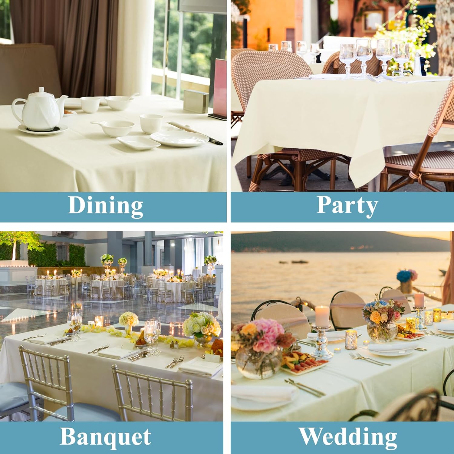 Thumbnail 5 de VidaFete 6-Pack 90 x 132 Inch Ivory Rectangle Tablecloths