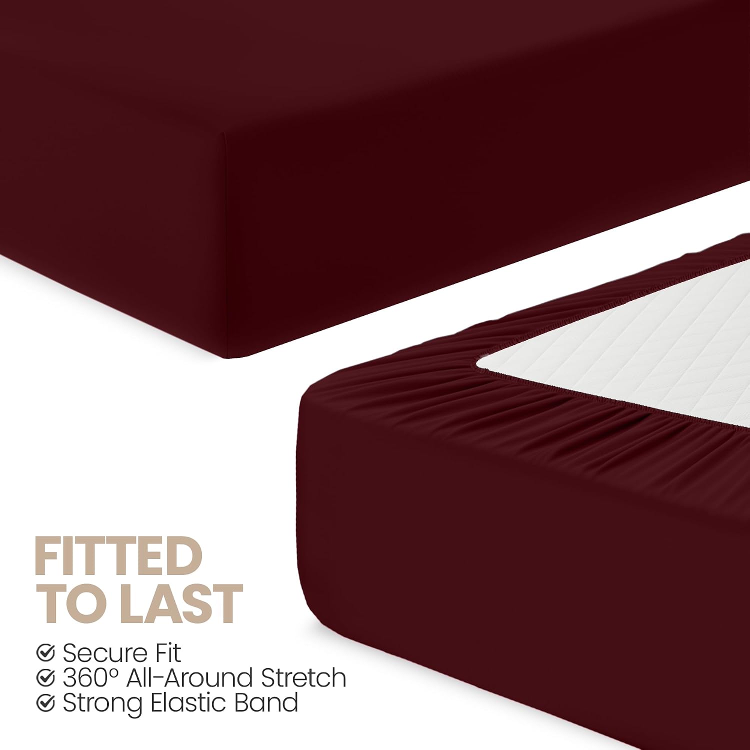Thumbnail 4 de Utopia Bedding Fitted Sheet Single 14 inch, Burgundy