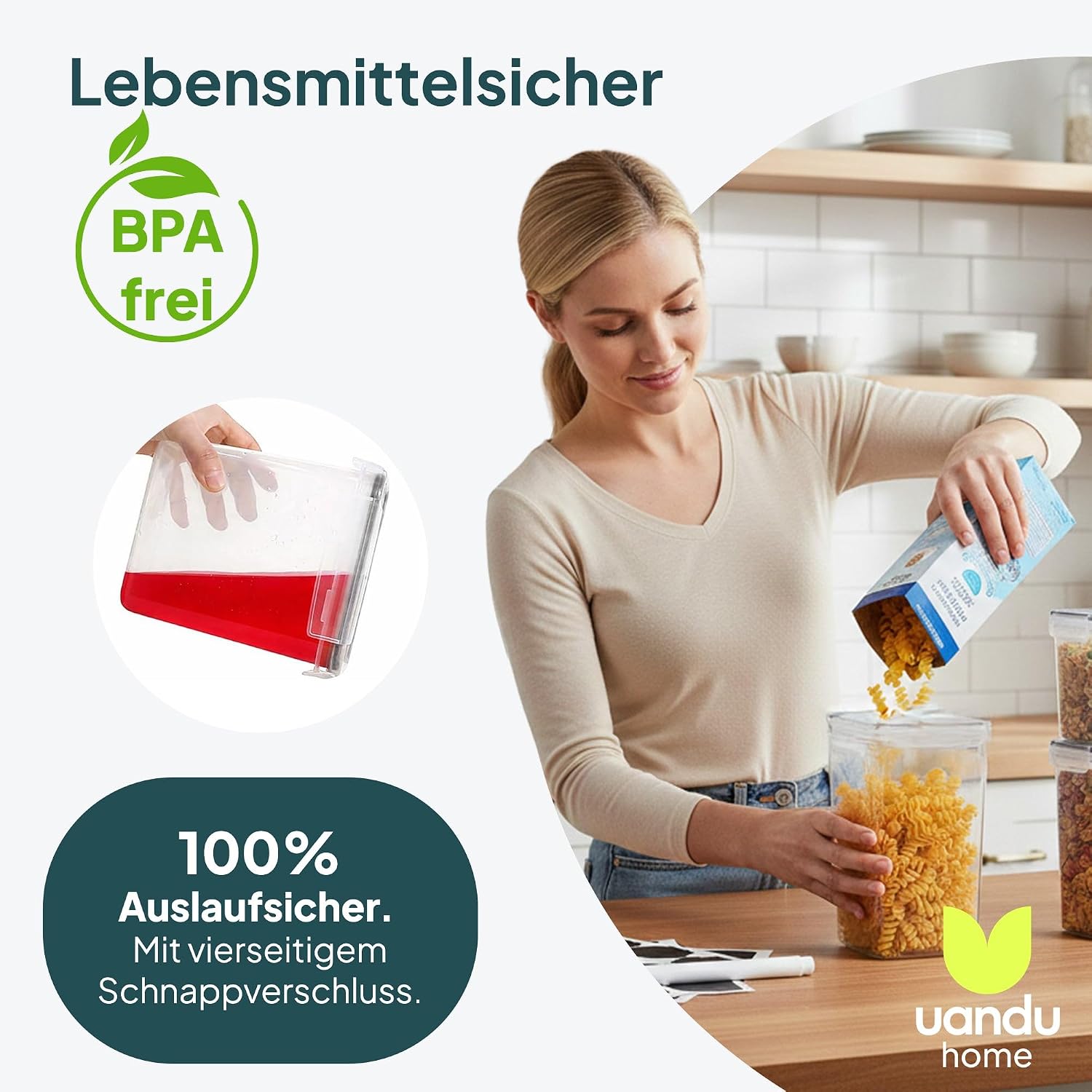Detalle de uandu luftdichte Vorratsdosen mit Deckel – 24er Set BPA-frei (für Küche, inkl. Stift & Etiketten)