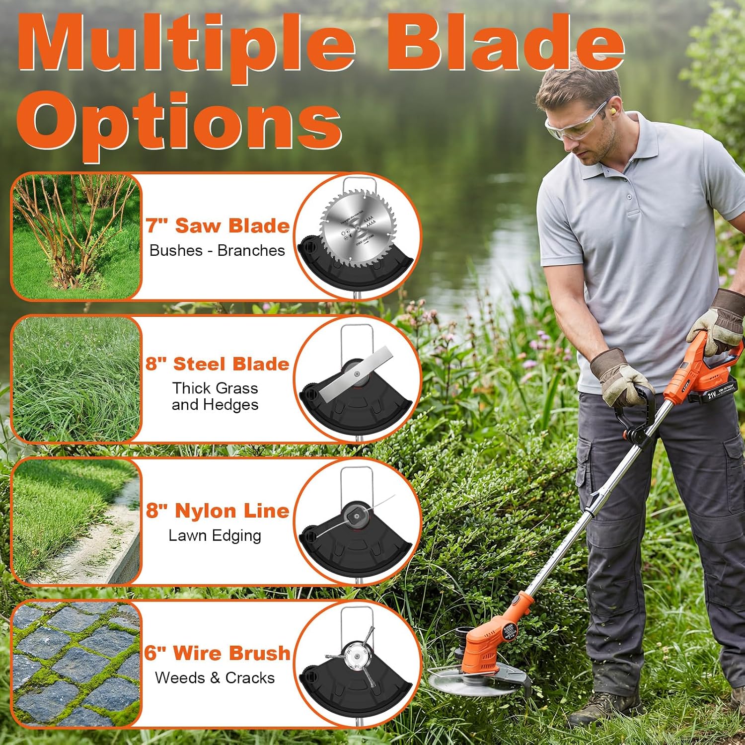 Thumbnail 2 de GETIEOM Cordless Strimmer with 2 × 2.0Ah Batteries (850W) and LCD power display – 4-in-1 garden trimmer