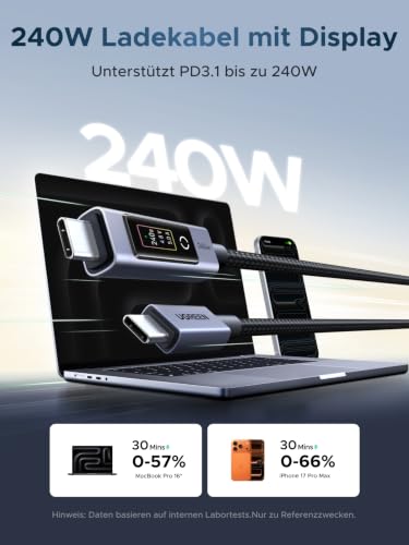 Thumbnail 1 de UGREEN Nexode 240W USB-C Kabel mit TFT-Display – Echtzeit-Leistungsanzeige