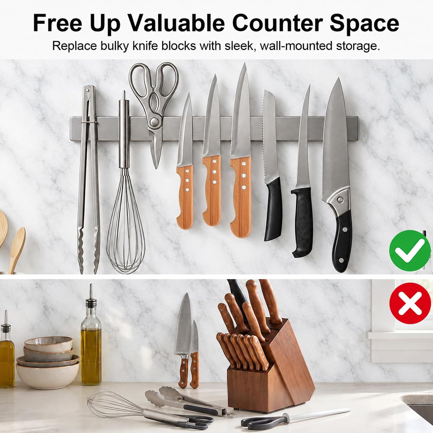 Detalle 2 de Ninonly N-12 20-Inch Magnetic Knife Holder, 304 Stainless Steel