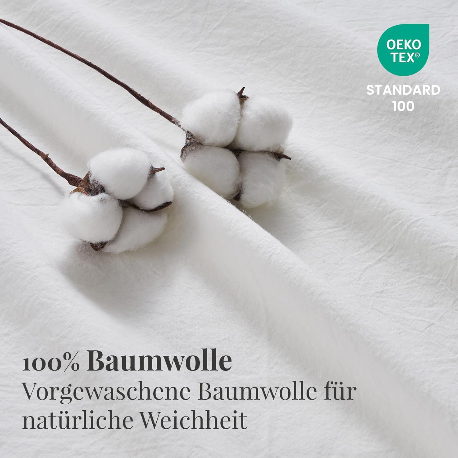Thumbnail 2 de DuvetNova Bettwäsche 4-teilig 135x200 aus Baumwolle – Weiß mit Leinenstruktur, OEKO-TEX, inkl. 2 Kissenbezüge 80x80