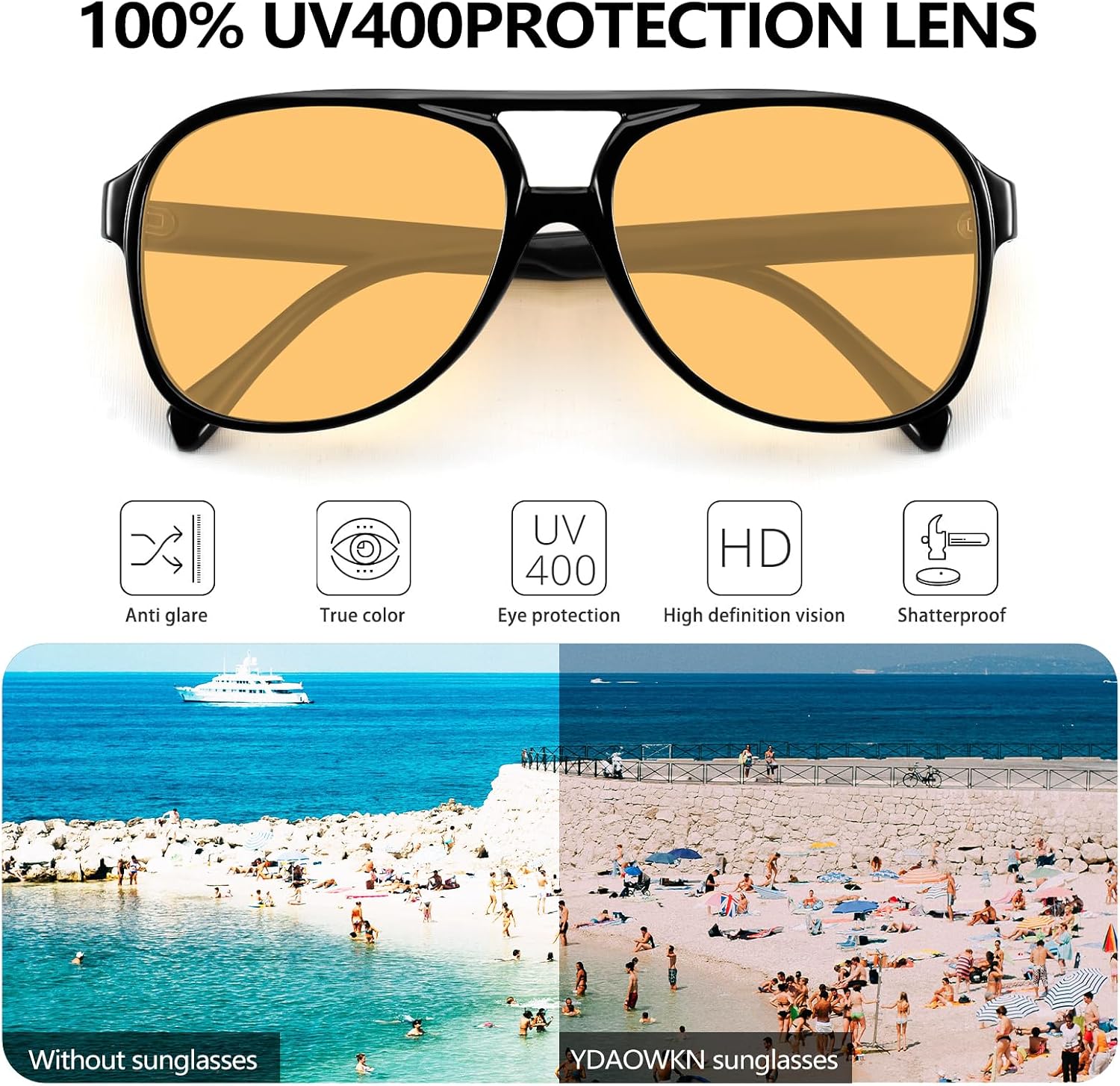 Detalle 1 de YDAOWKN Aviator Sunglasses 60mm Lens Width