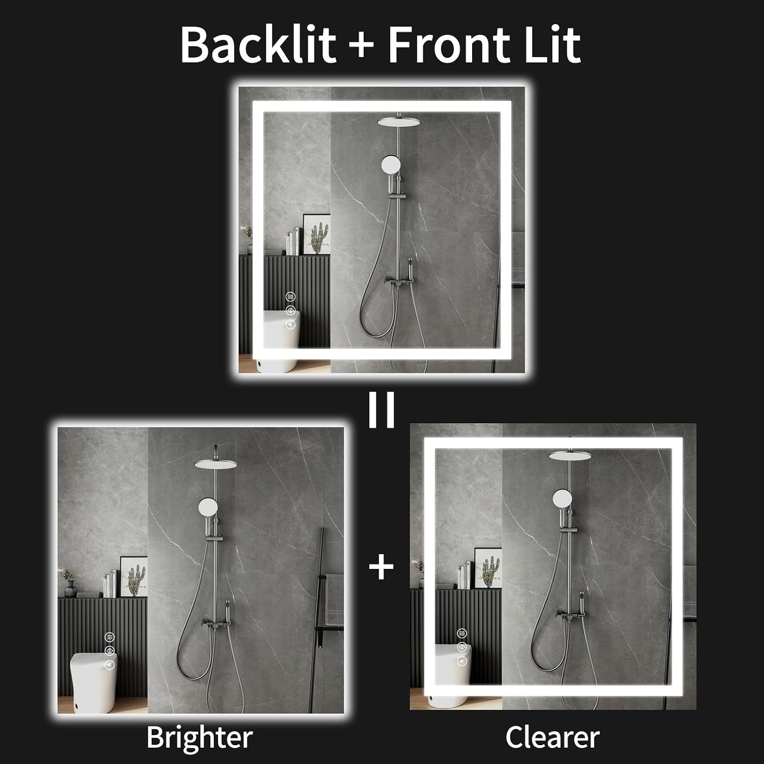 Thumbnail 1 de WISSMIELS 30x30 LED Bathroom Mirror with Lights — Dimmable, Defog, Memory Function, Shatter-Proof Tempered Glass