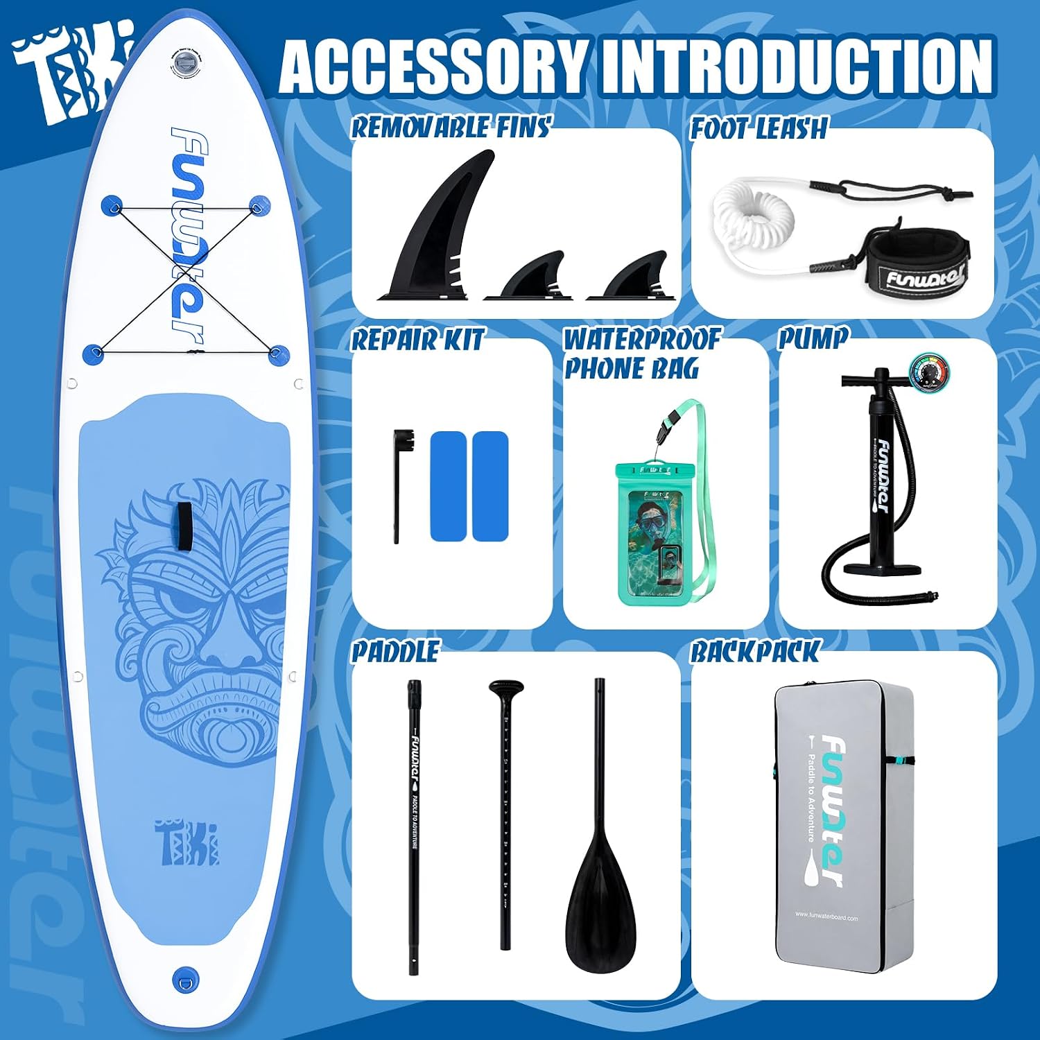 Thumbnail 3 de FunWater 10'6" Inflatable SUP with 11-Inch Fin and Anti-Slip EVA Deck