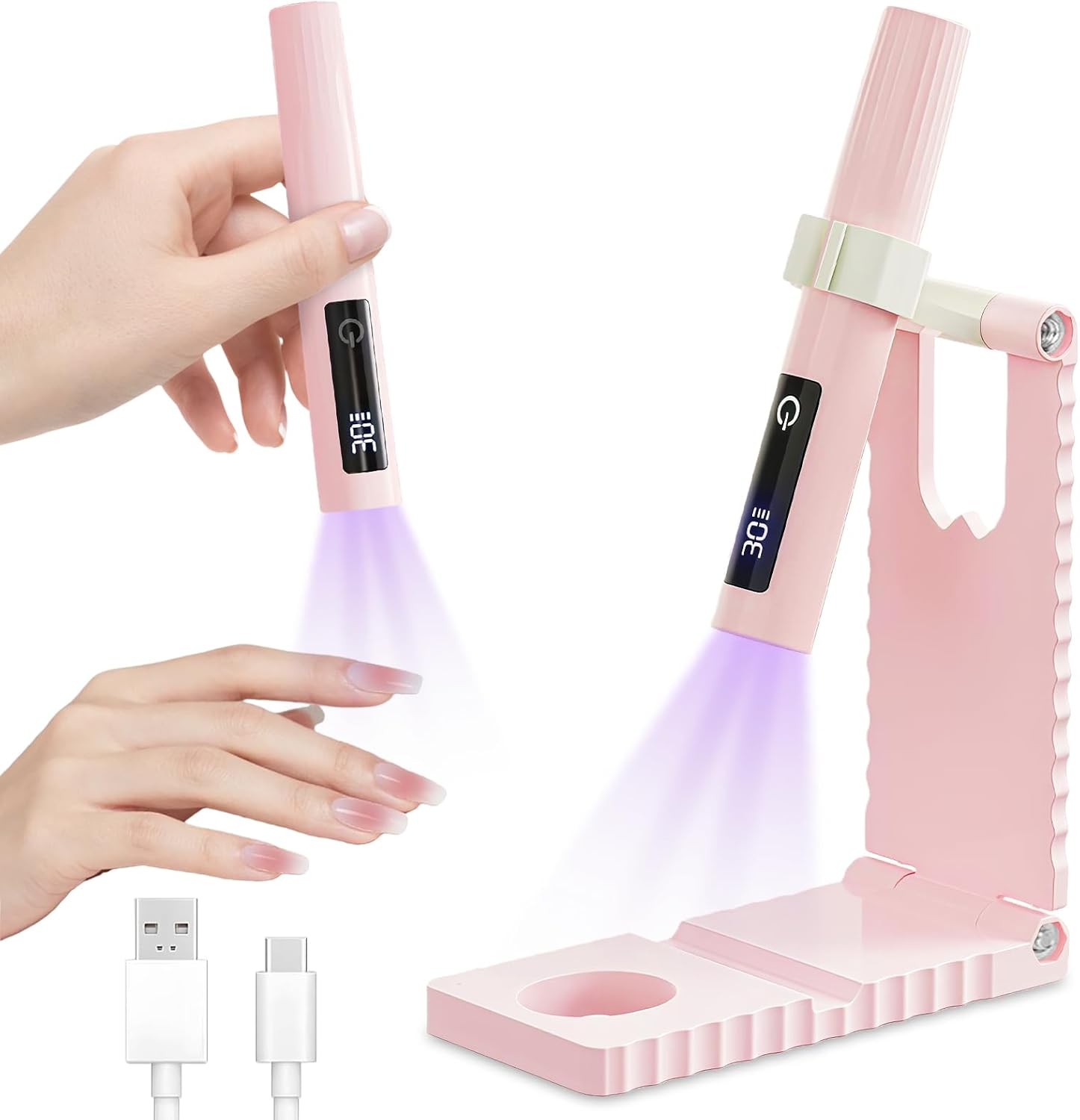 Flintronic Lampe UV Ongles Gel 3W portable avec support, double minuteur 30s/60s et écran tactile
