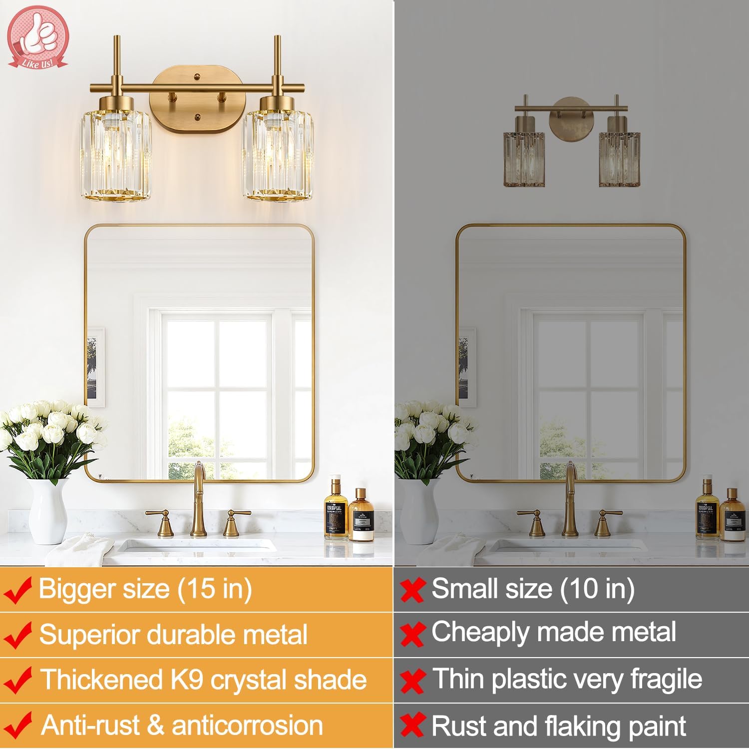 Detalle de Meybiok Bathroom Vanity Light, Brushed Gold