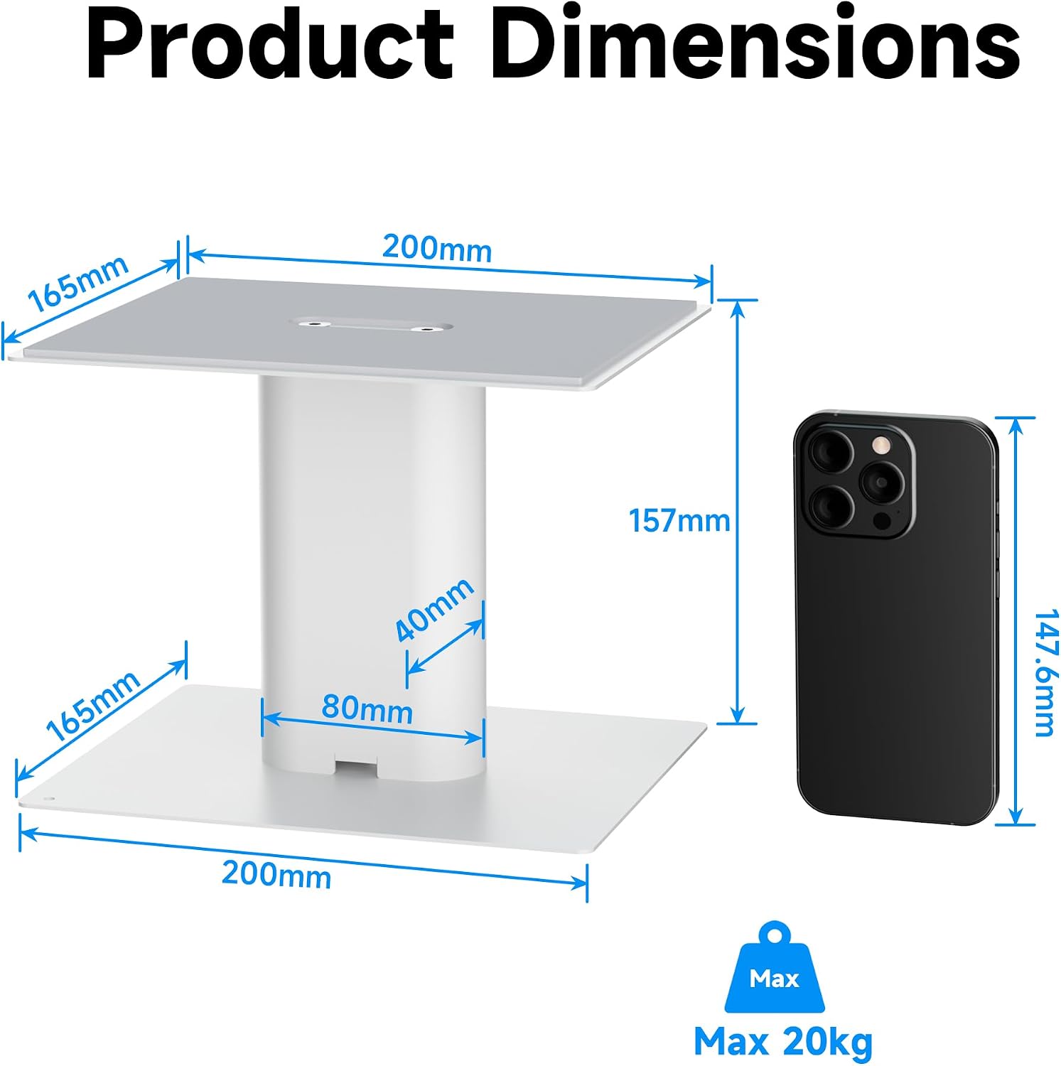 Detalle de suptek Desktop Speaker Stands Mount Set 157mm for Bookshelf Speakers – White SDM003MW