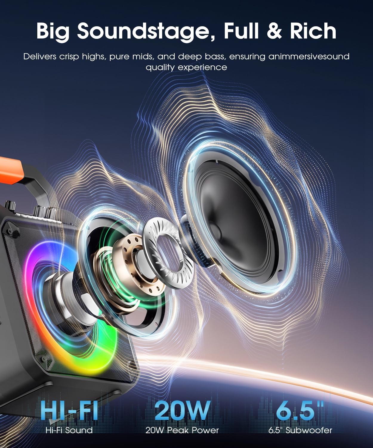 Detalle de MOYLEAF HHCC-A9 Karaoke Machine with 2 Wireless Microphones, 20W Sound