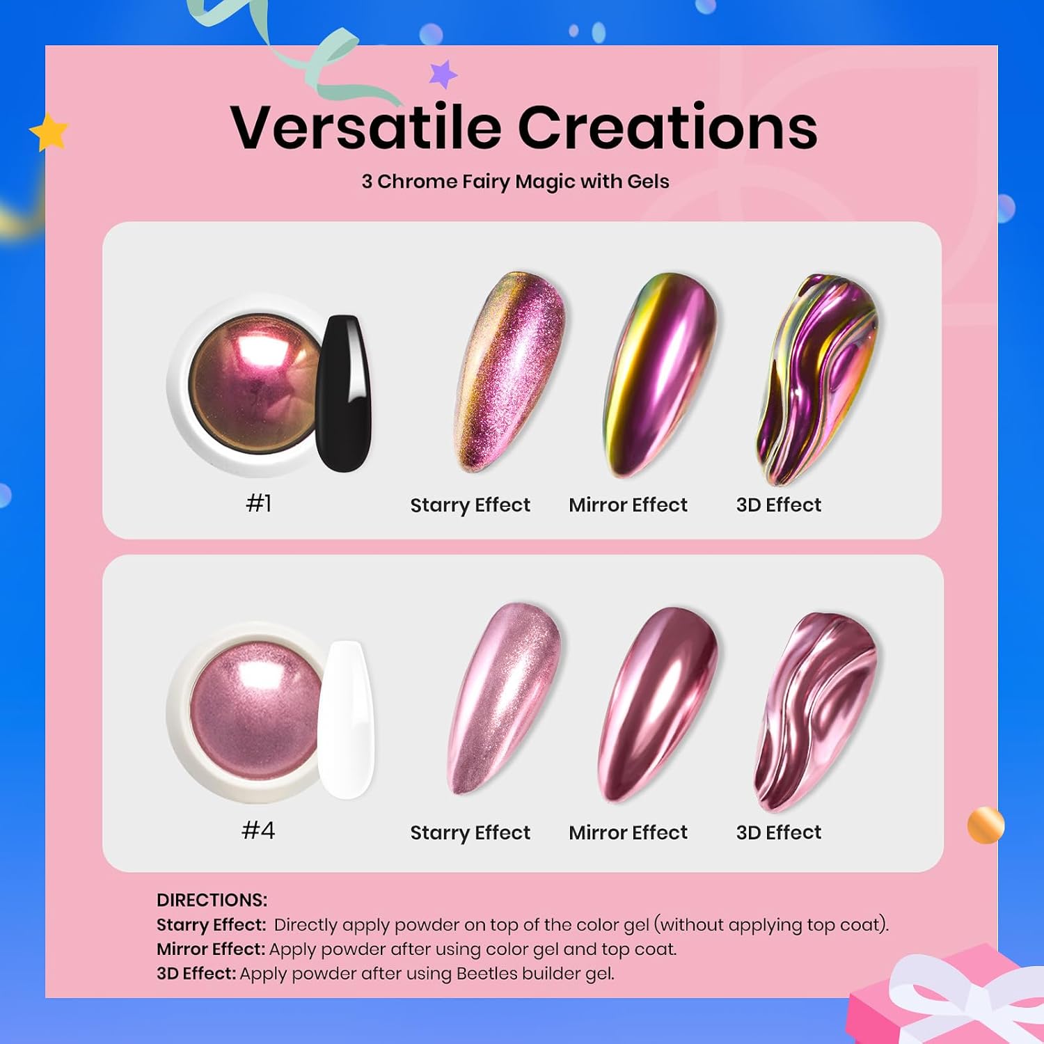 Thumbnail 4 de beetles Chrome Nail Powder Kit, 8 Colours with Black and White Gel Polish