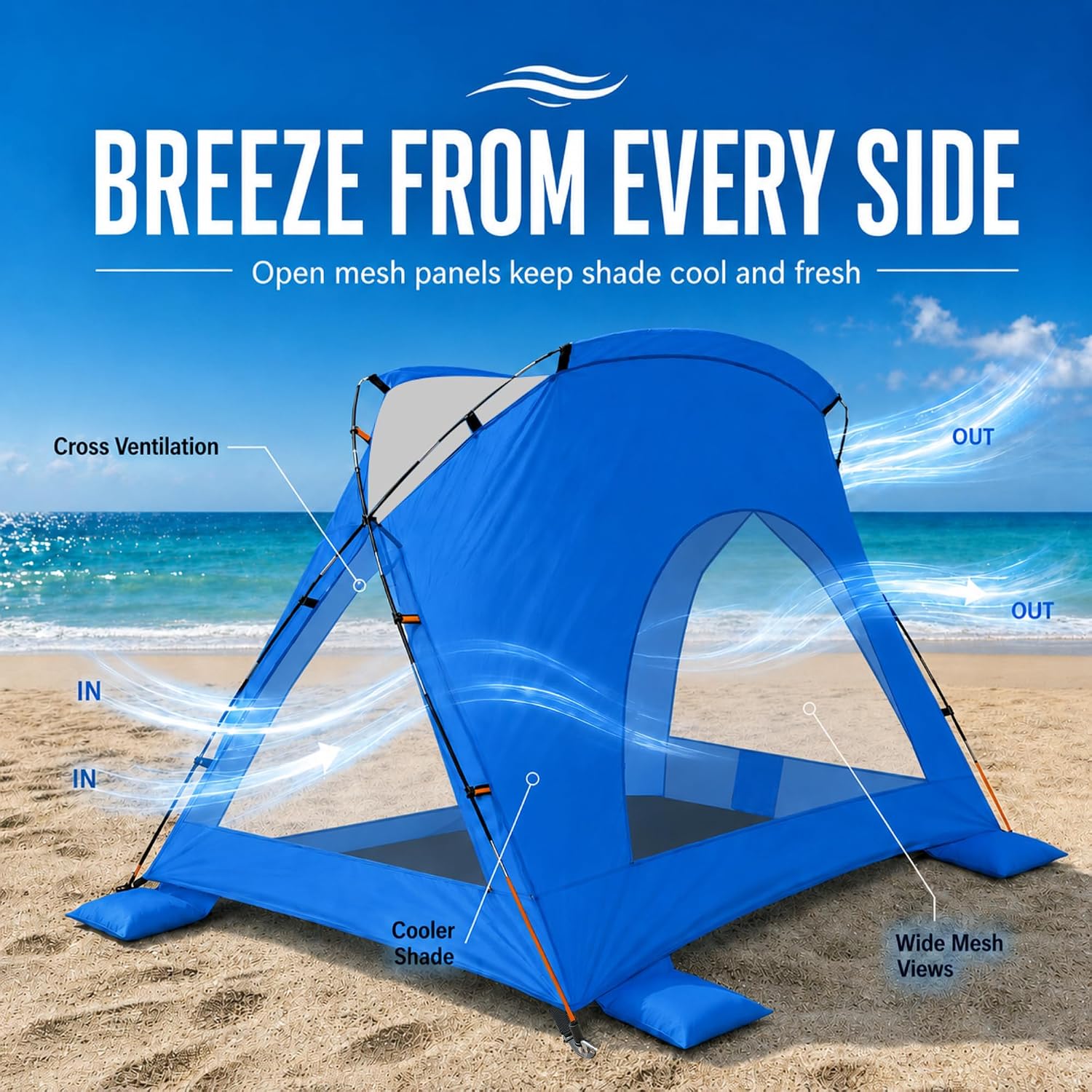 Detalle 2 de Beach Tent Portable Sun Shelter for 2–8 People with UPF 50+ Protection