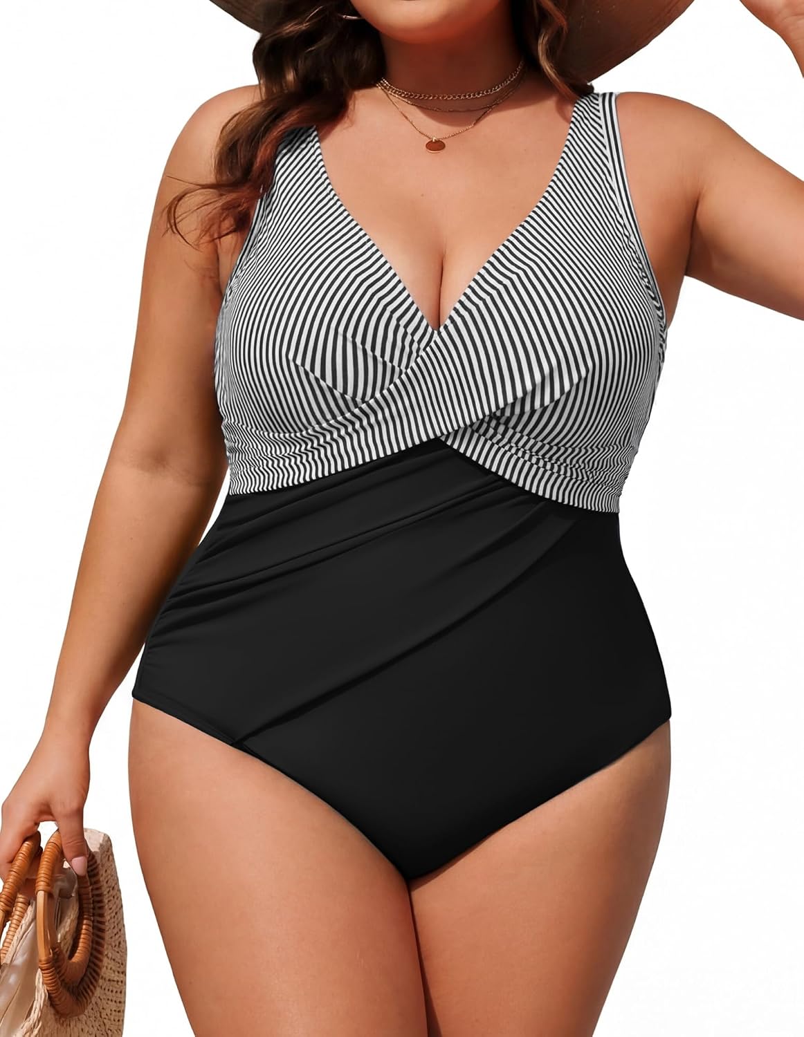 Detalle de Hanna Nikole Damen Badeanzug in großen Größen mit Bauchweg-Mesh und Push-up Shape (verstellbare Träger)