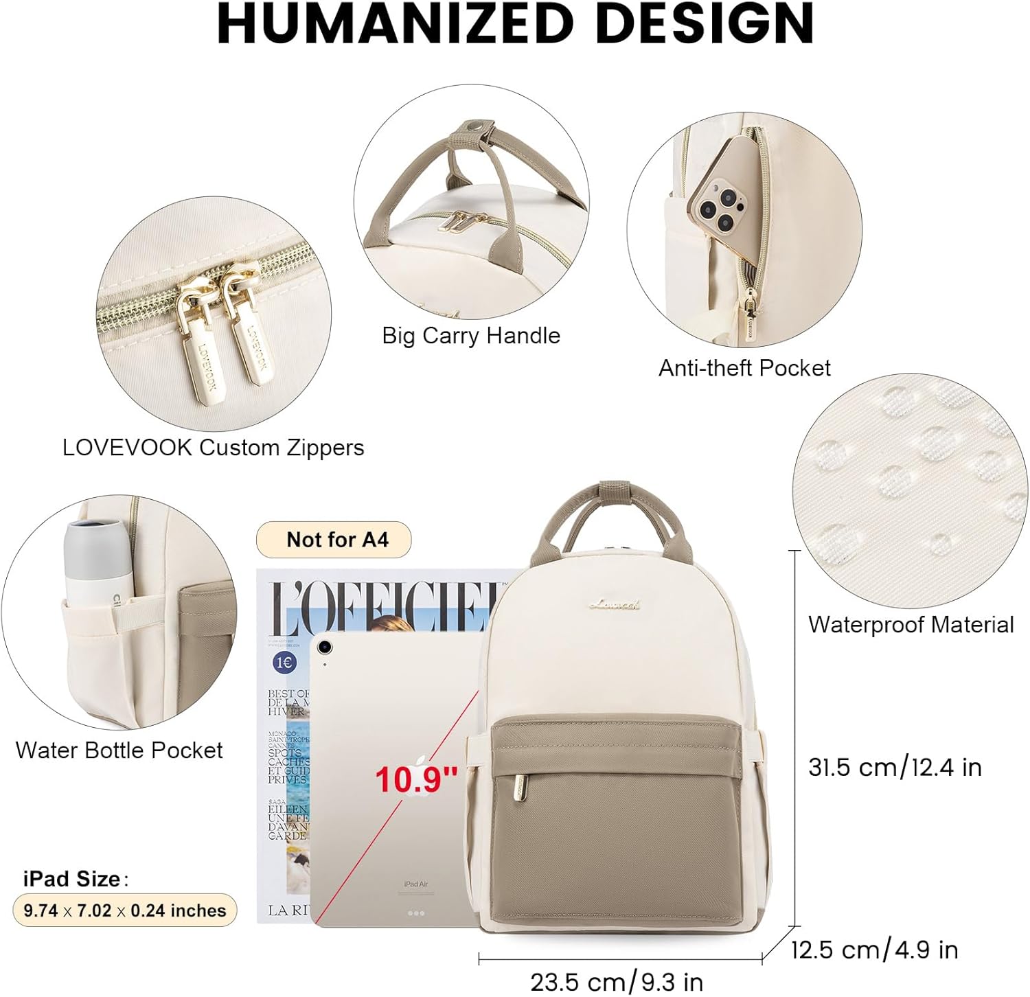 Detalle 2 de LOVEVOOK Small Women’s Fashion Backpack (Nylon, Waterproof) – Mini City Daypack for School & Travel