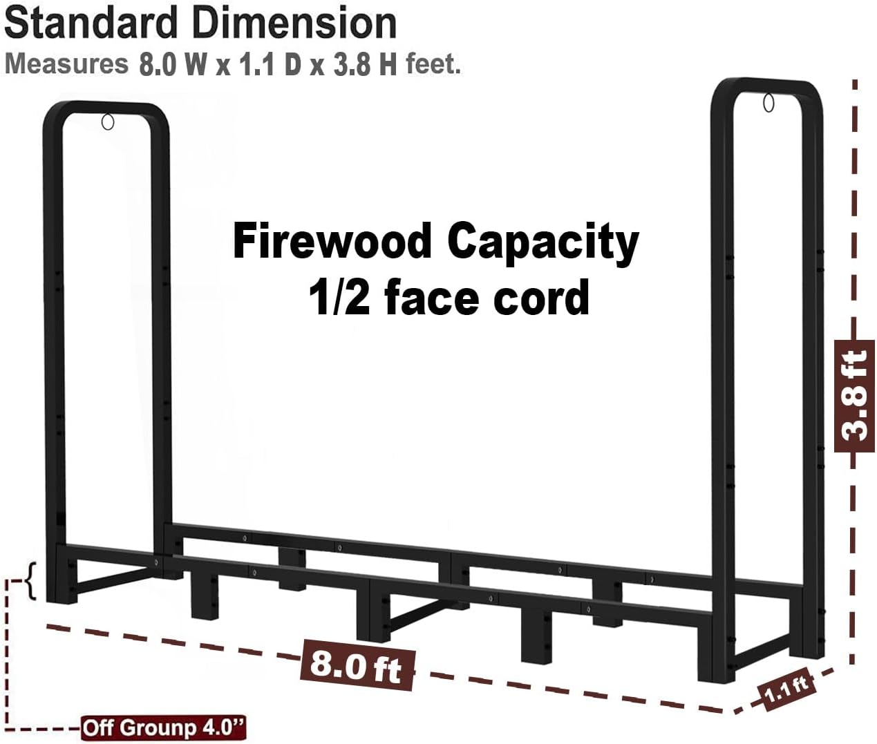 Detalle de Artibear 8ft Firewood Rack, Matte Black Tubular Steel Log Holder