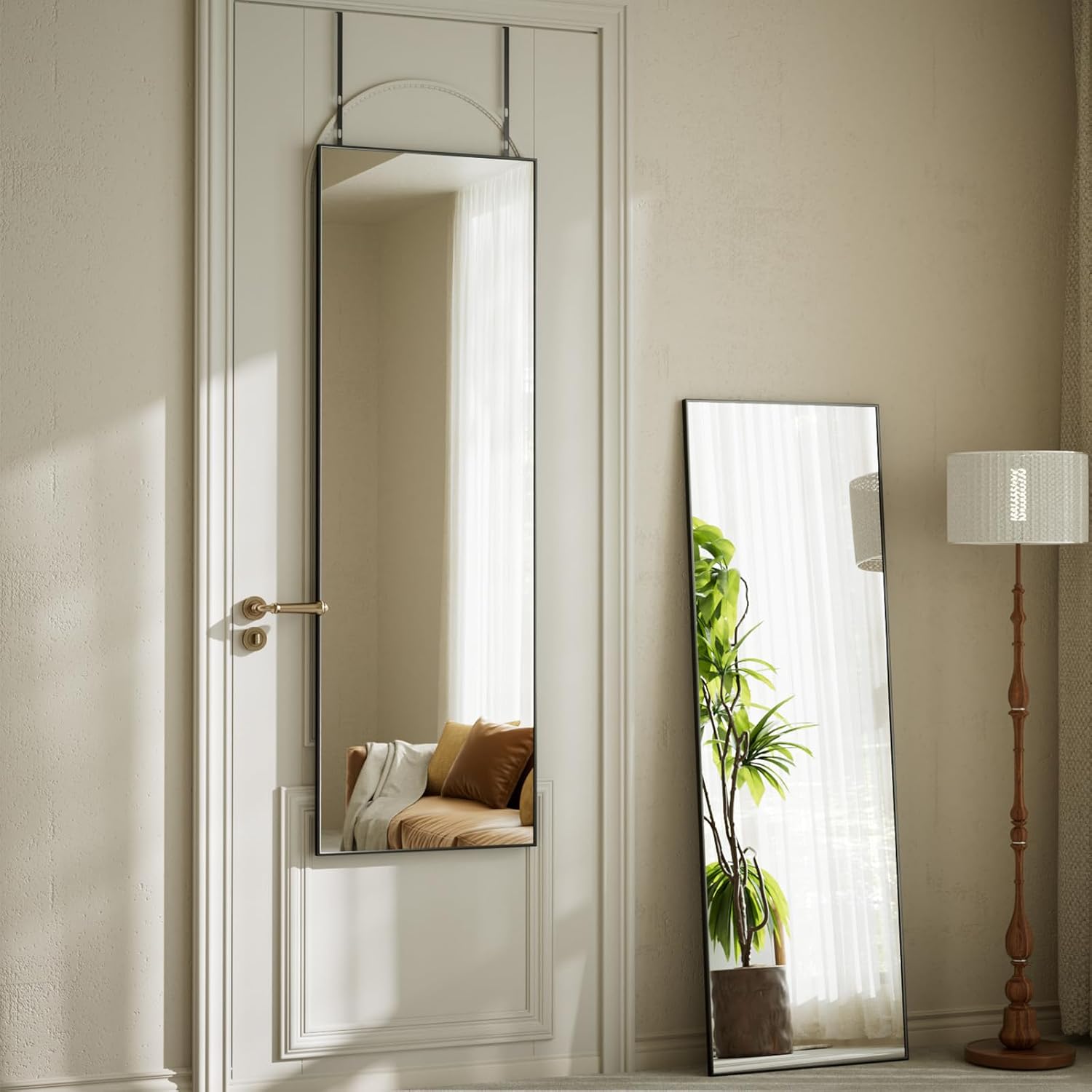 Detalle 2 de BEAUTYPEAK Full-Length Mirror, 16" x 50", Black Aluminium Frame