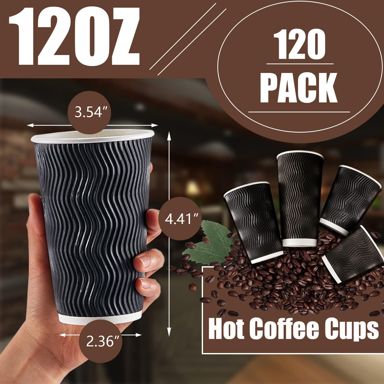 Detalle 2 de Lamosi 12 oz Disposable Coffee Cups 120 Pack