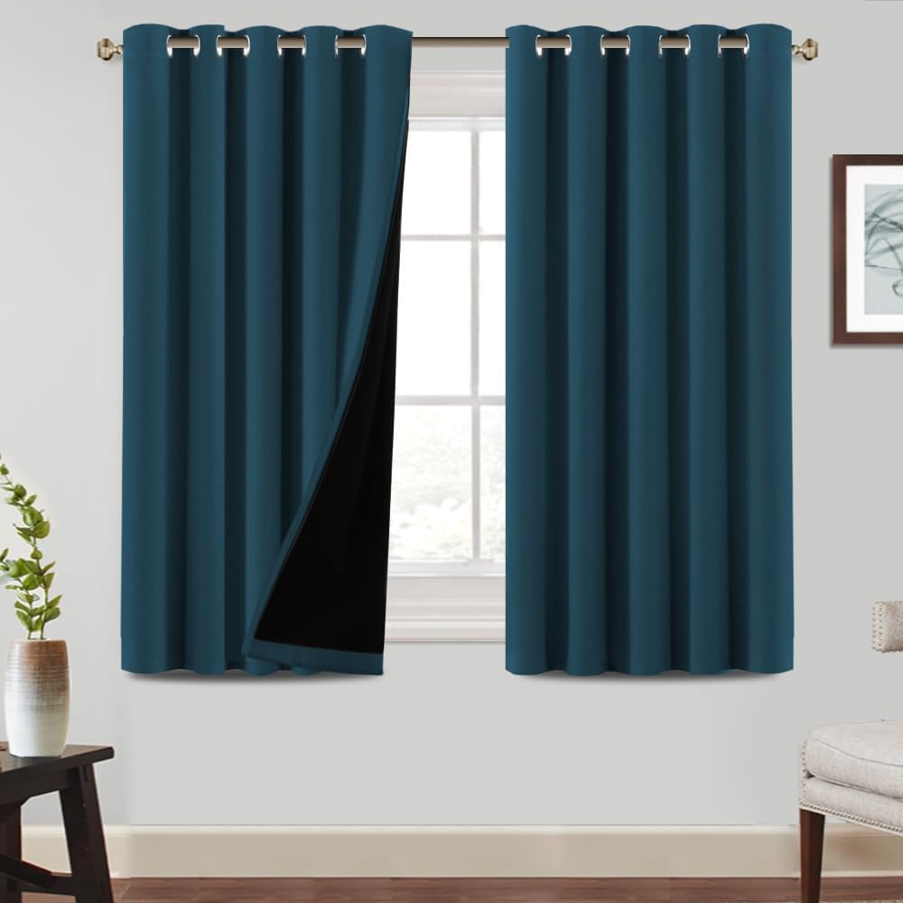Detalle de BellaHills 100% Blackout Thermal Curtains (2 Panels) – Dark Teal Eyelet Bedroom/Living Room Drapes