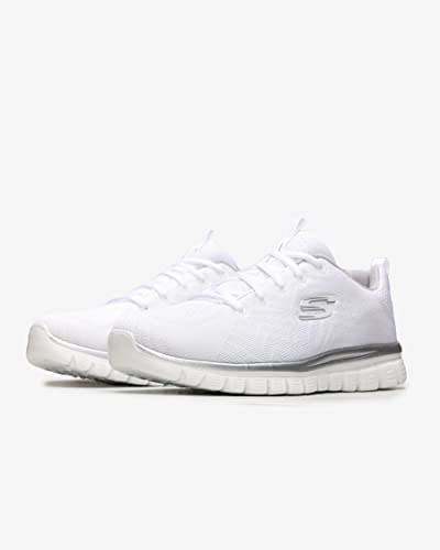 Detalle de Skechers Graceful Get Connected – Sneaker sportiva da allenamento in mesh bianco con rifiniture argento, 4 UK (37 EU)