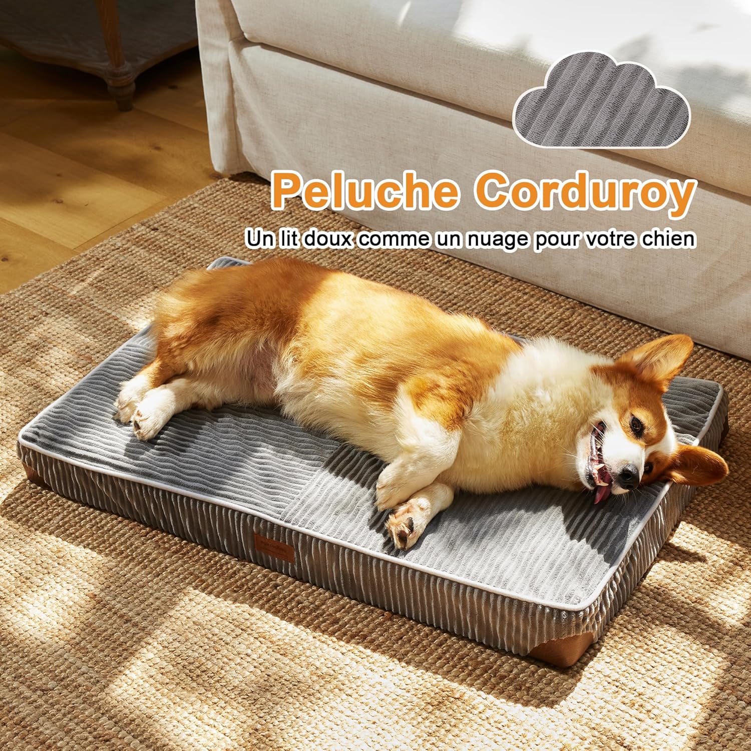 Thumbnail 1 de FUKUMARU Panier pour chien orthopédique en peluche velours côtelé XL avec housse lavable, gris