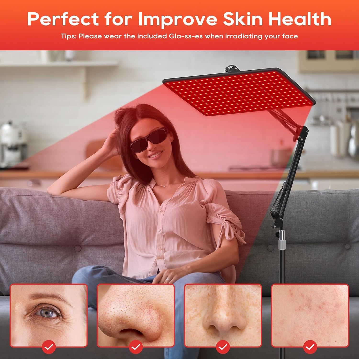Detalle de BEICHEN Red Light Therapy for Body and Face (660nm, 850nm, 940nm) with Large Panel and Stable Stand