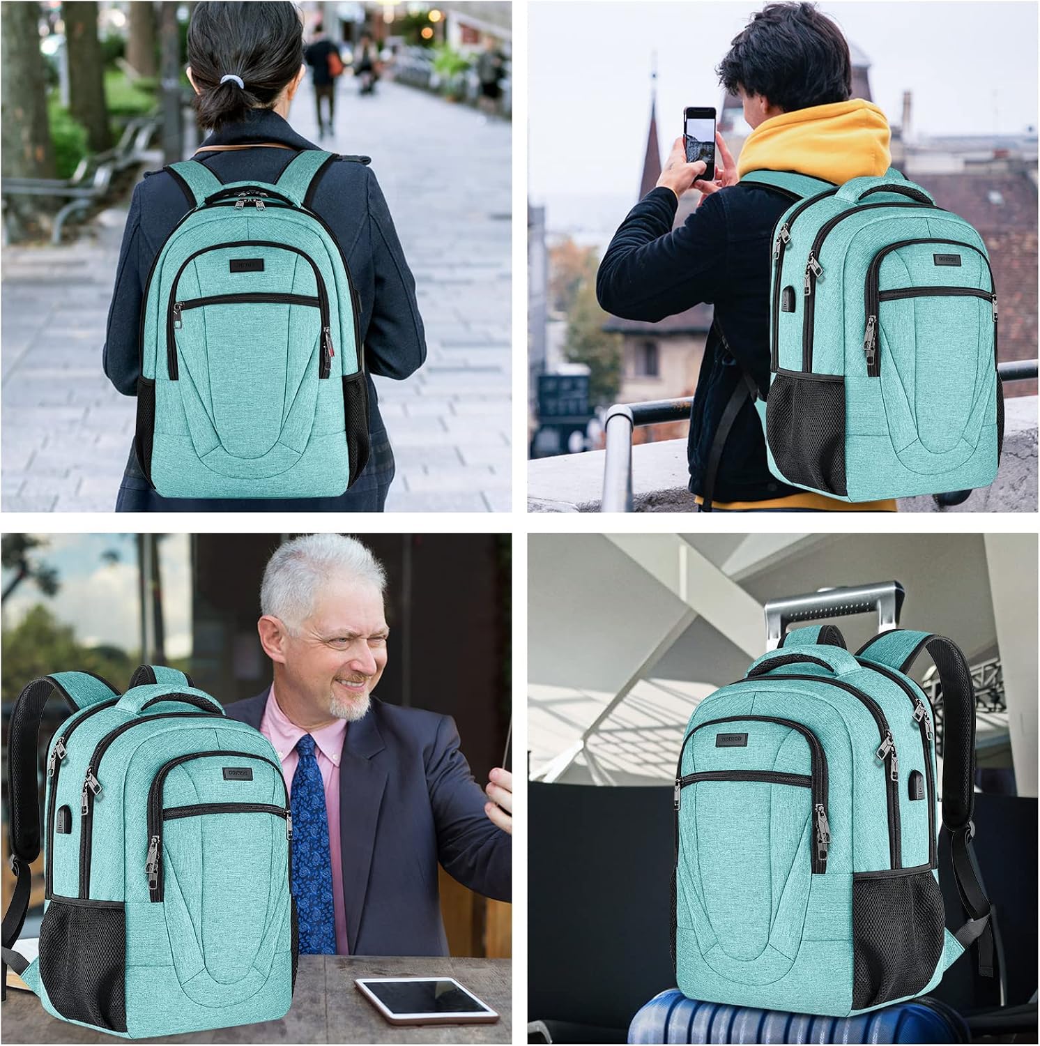Detalle de BIKROD Rucksack Herren & Damen – wasserdichter Schulrucksack mit 17,3‑Zoll-Laptoptasche und USB-Anschluss