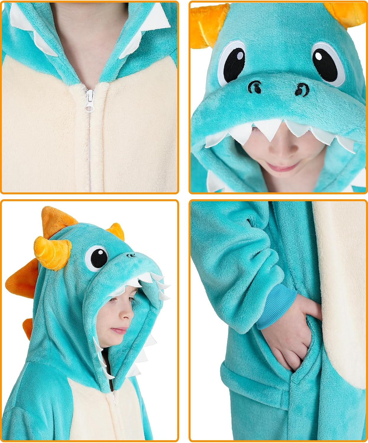 Thumbnail 4 de Dxilm Kids Dinosaur Onesie Costume, Soft Flannel Pajamas with 3D Hood