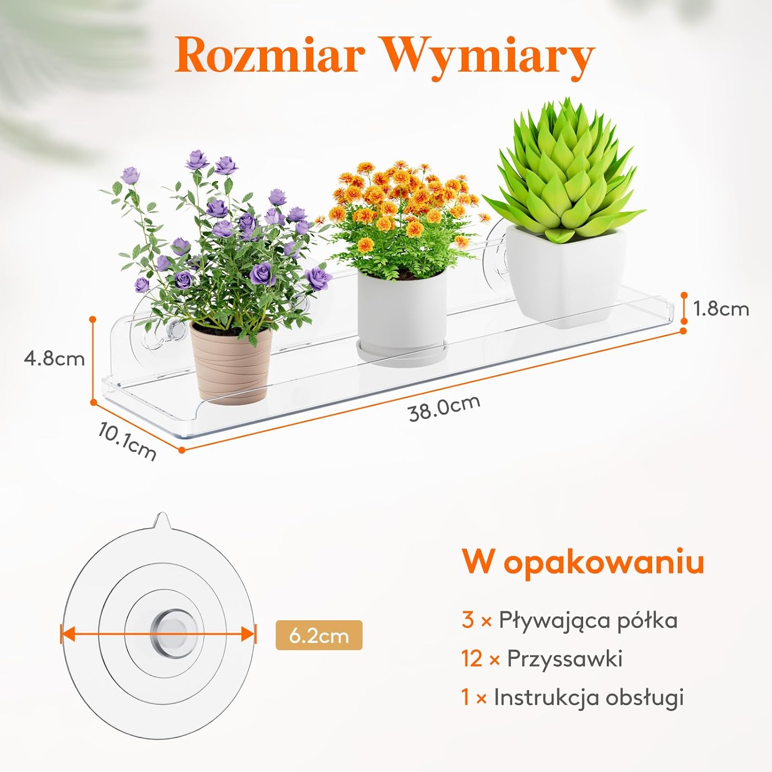 Detalle de Lifewit 24126 – przezroczysta półka okienna na rośliny 15 cali z przyssawkami