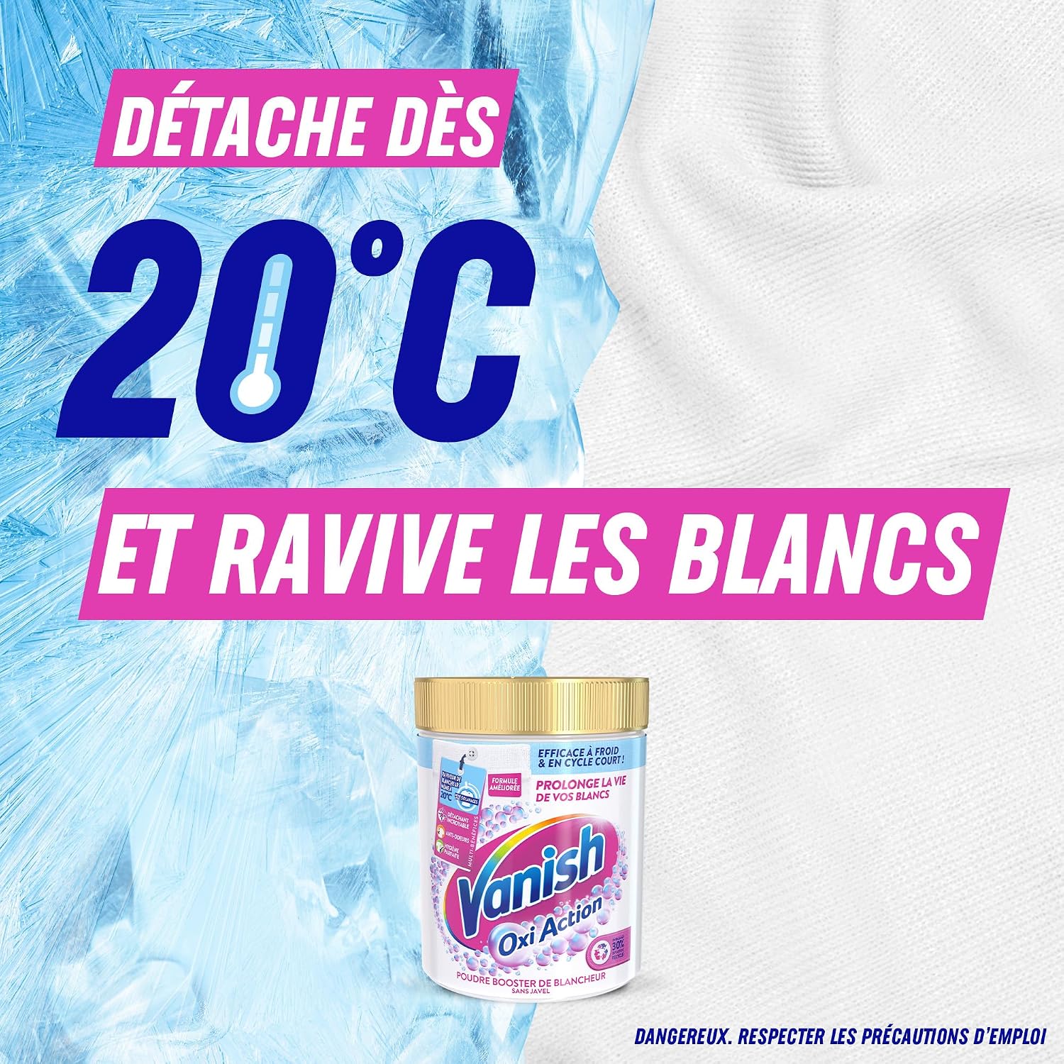 Detalle de Vanish Oxi Action Booster de Blancheur (Blancheur) – Poudre détachante textile et raviveur de blanc, 940 g