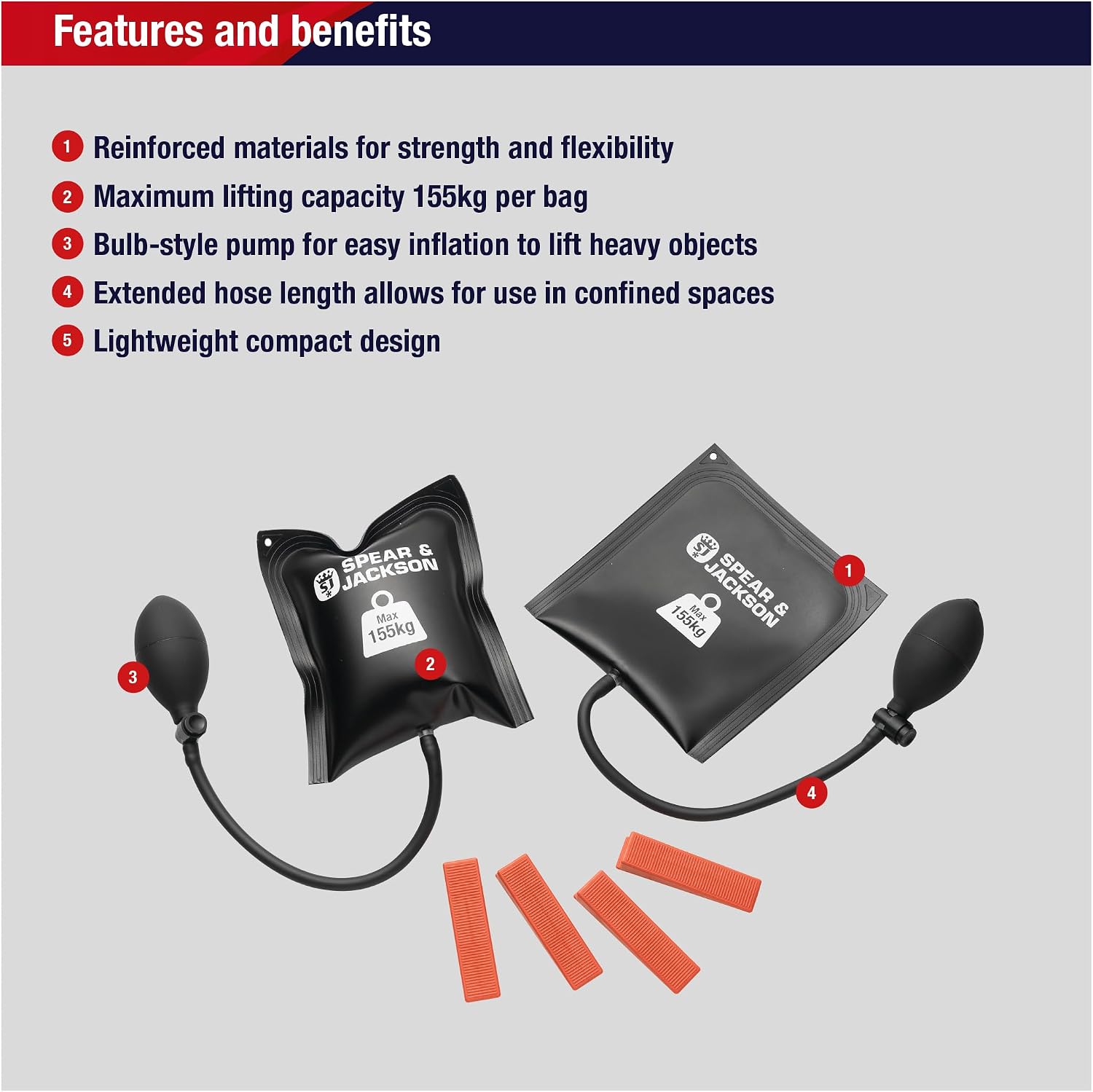 Thumbnail 1 de Spear & Jackson SJAIRBAG Inflatable Airbag and Wedge Set, 155kg per bag