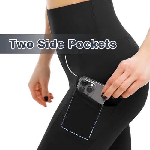 Detalle de Leafigure Lot de 2 leggings avec poches pour femme – taille haute, doux, noir (Large-X-Large)