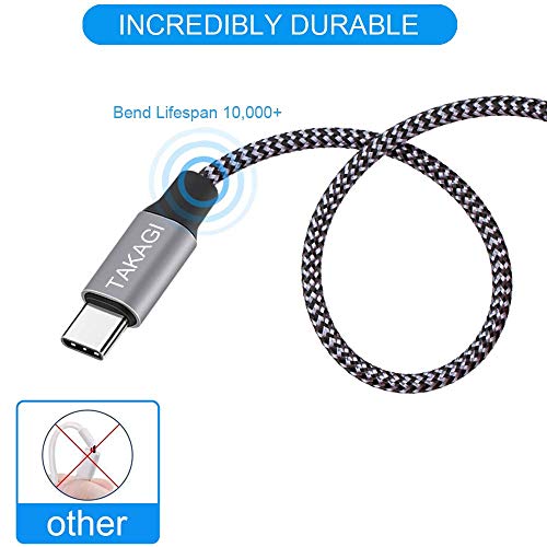 Detalle de TAKAGI USB C Cable Fast Charging Nylon Braided 3-Pack (6ft) – A Solid Everyday Type-C Cord