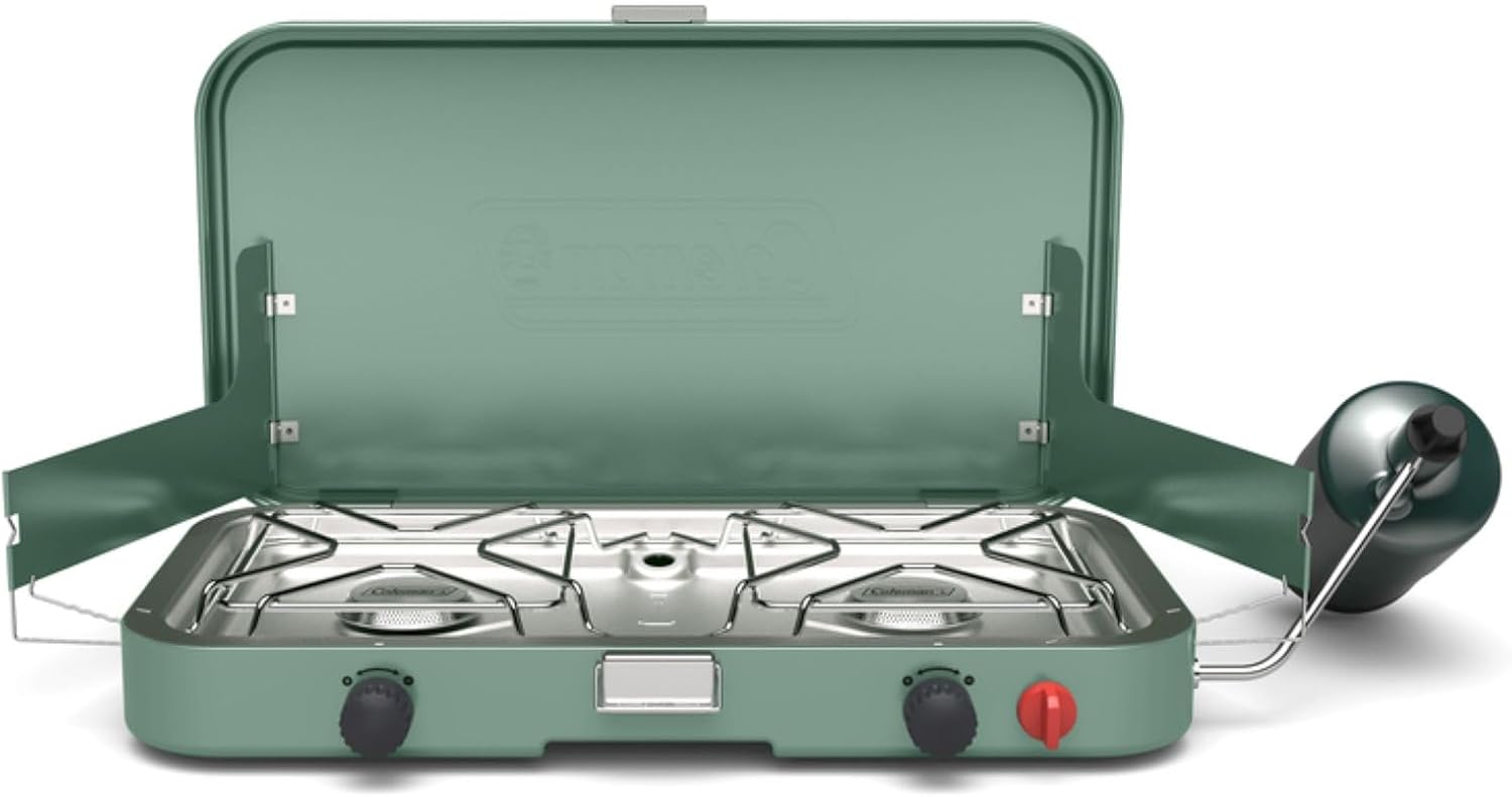 Detalle de Coleman Cascade 222 2-Burner Camping Stove, 22,000 BTUs, Wind Guards