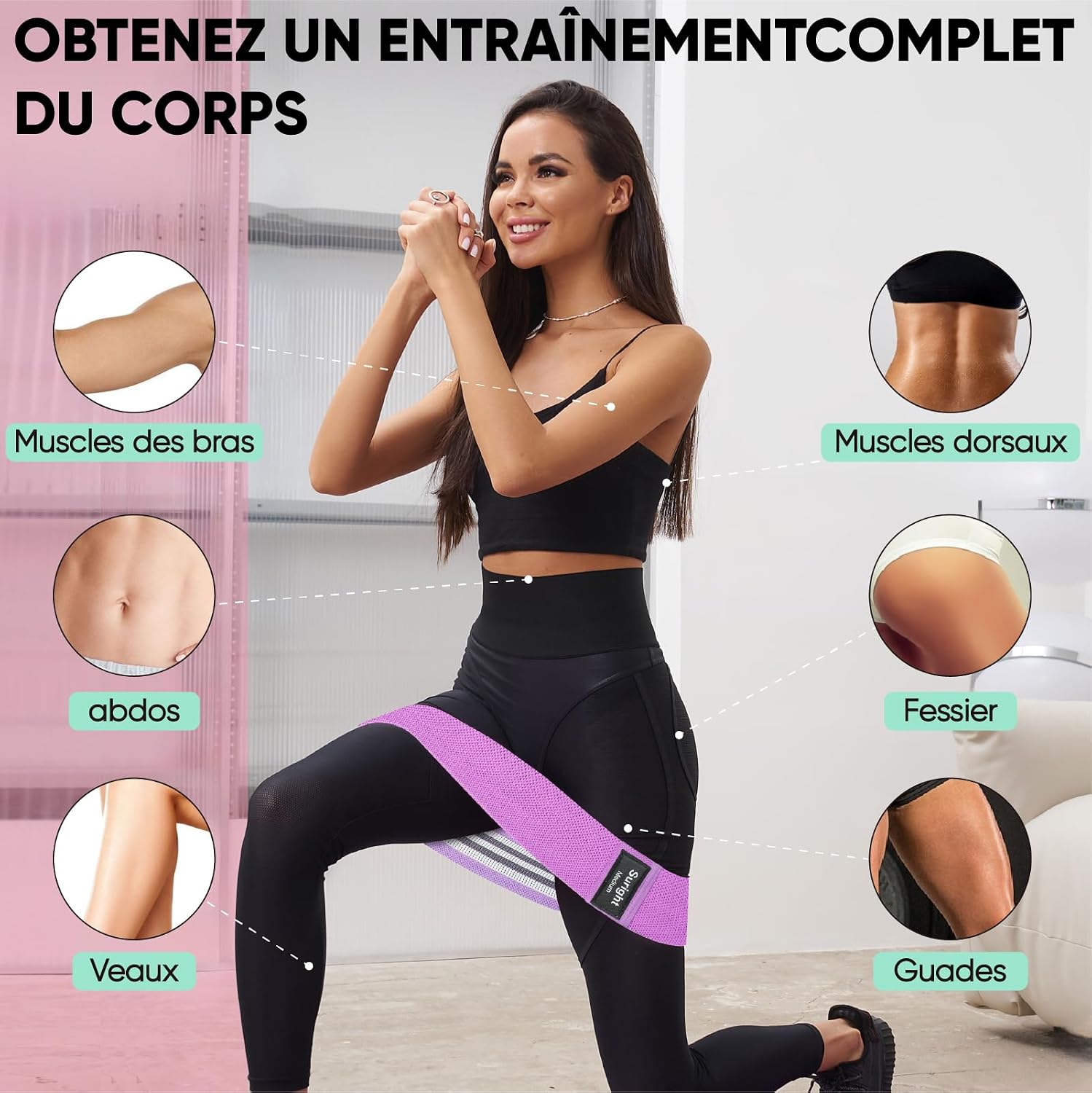 Detalle de Suright Bande Elastique Musculation en Tissu – Bande Élastique Fitness à 3 niveaux