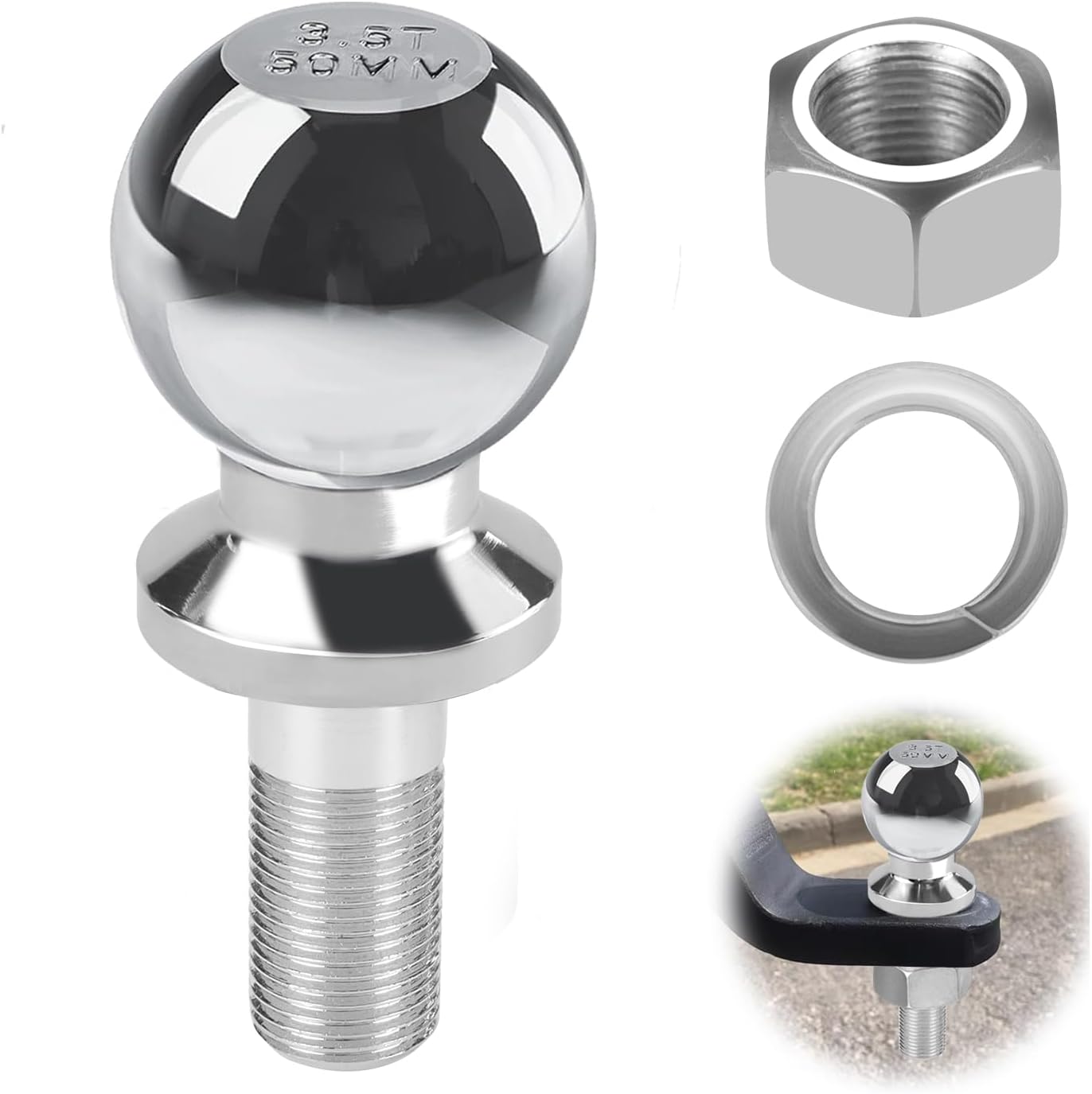 Tyafzzn Anhängerkupplungskugel 50 mm für 3,5 t (Kupplungskugel/Ackerschiene) mit 22 mm Stiftdurchmesser
