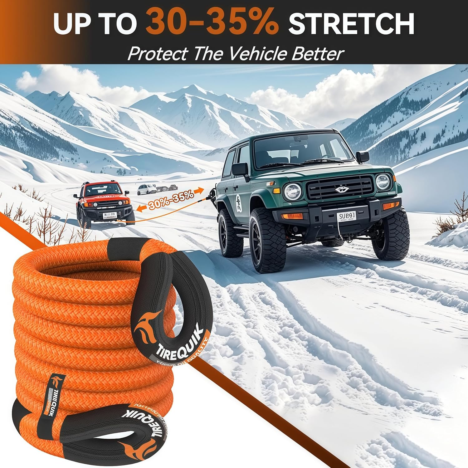 Thumbnail 3 de Kinetic Recovery Rope (1" x 30ft, 48,500 lbs) with 2 Soft Shackles — Offroad Tow Kit for Trucks, SUVs, UTVs, ATVs, and Tractors