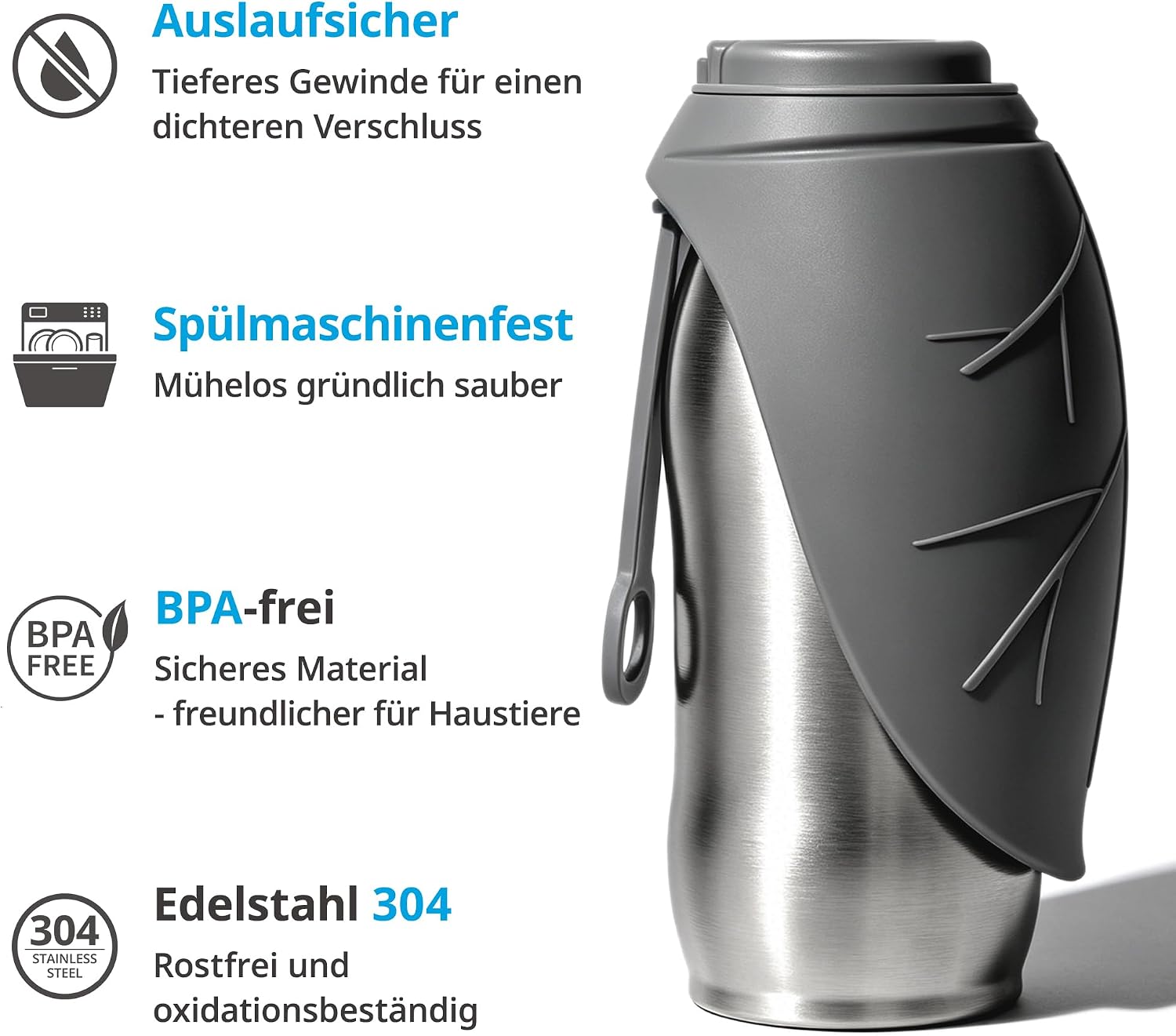 Detalle de Petace Hundetrinkflasche für unterwegs, 750 ml – Edelstahl, auslaufsicher