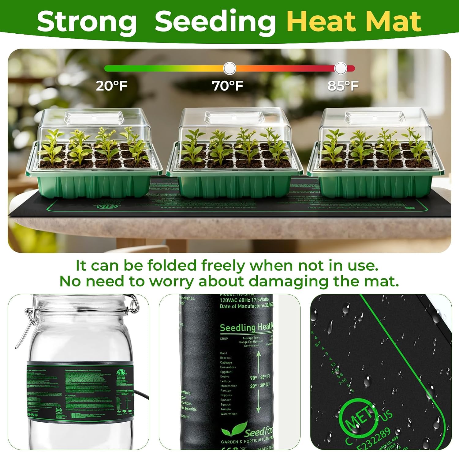 Detalle de 2026 Seed Starter Tray Kit, 36 Cells, Grow Lights, Heat Mat and Humidity Domes