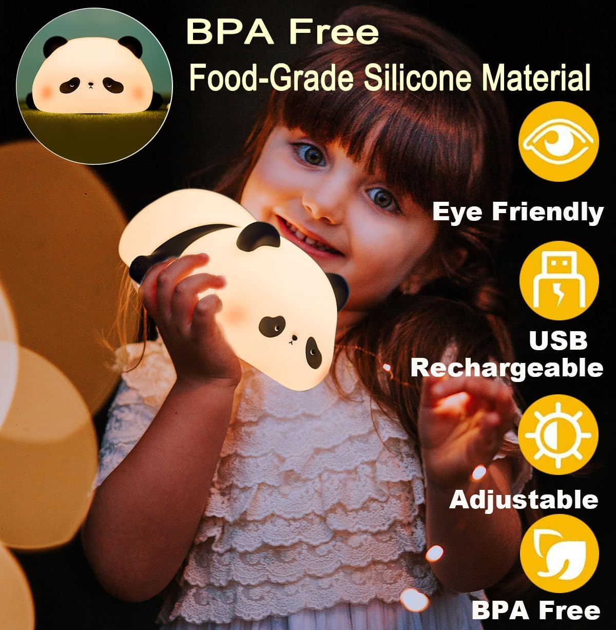 Detalle 2 de DREAMING MY DREAM Cute Panda Night Light, Silicone, 3 Brightness Modes