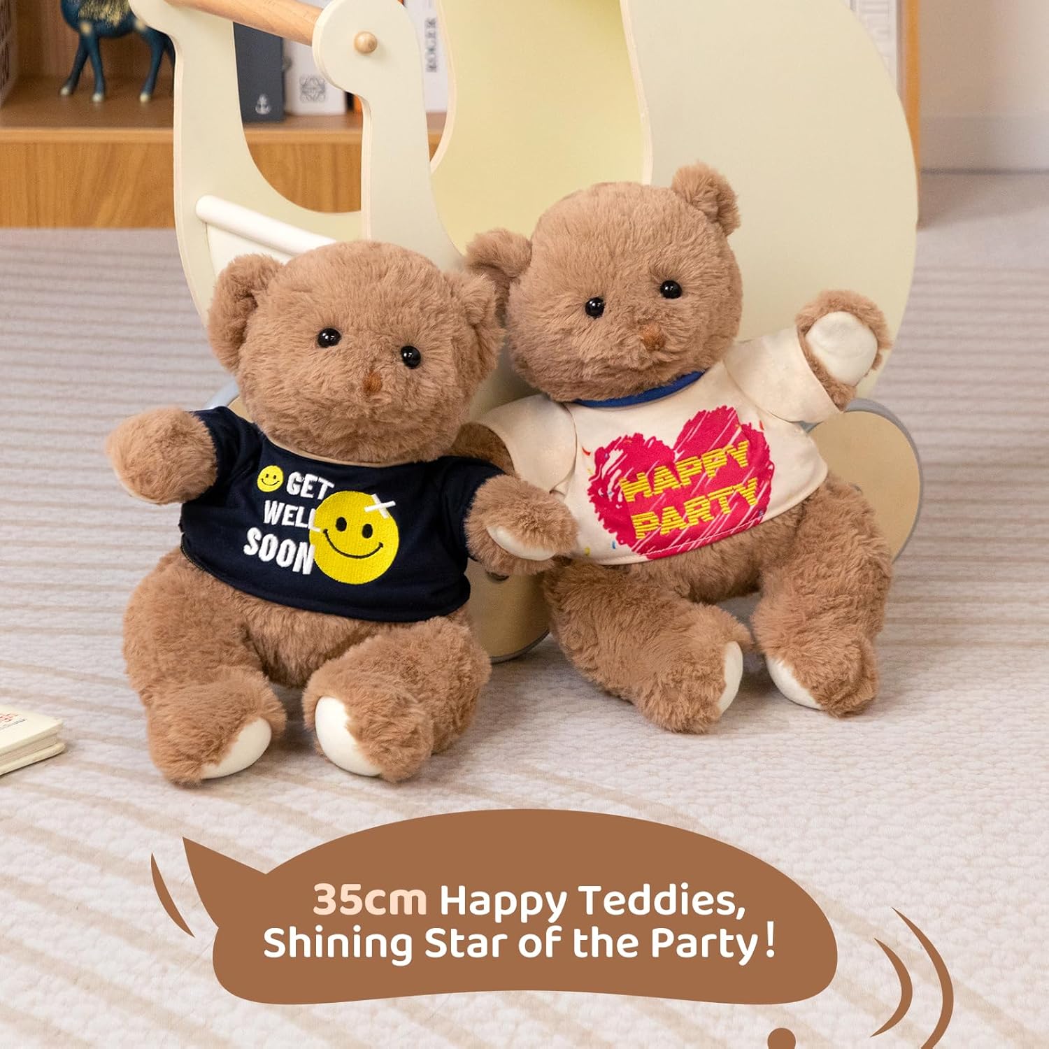 Detalle de BEJOY Teddybär – Süßes, weiches Plüschtier mit Happy Party T-Shirt (35 cm)