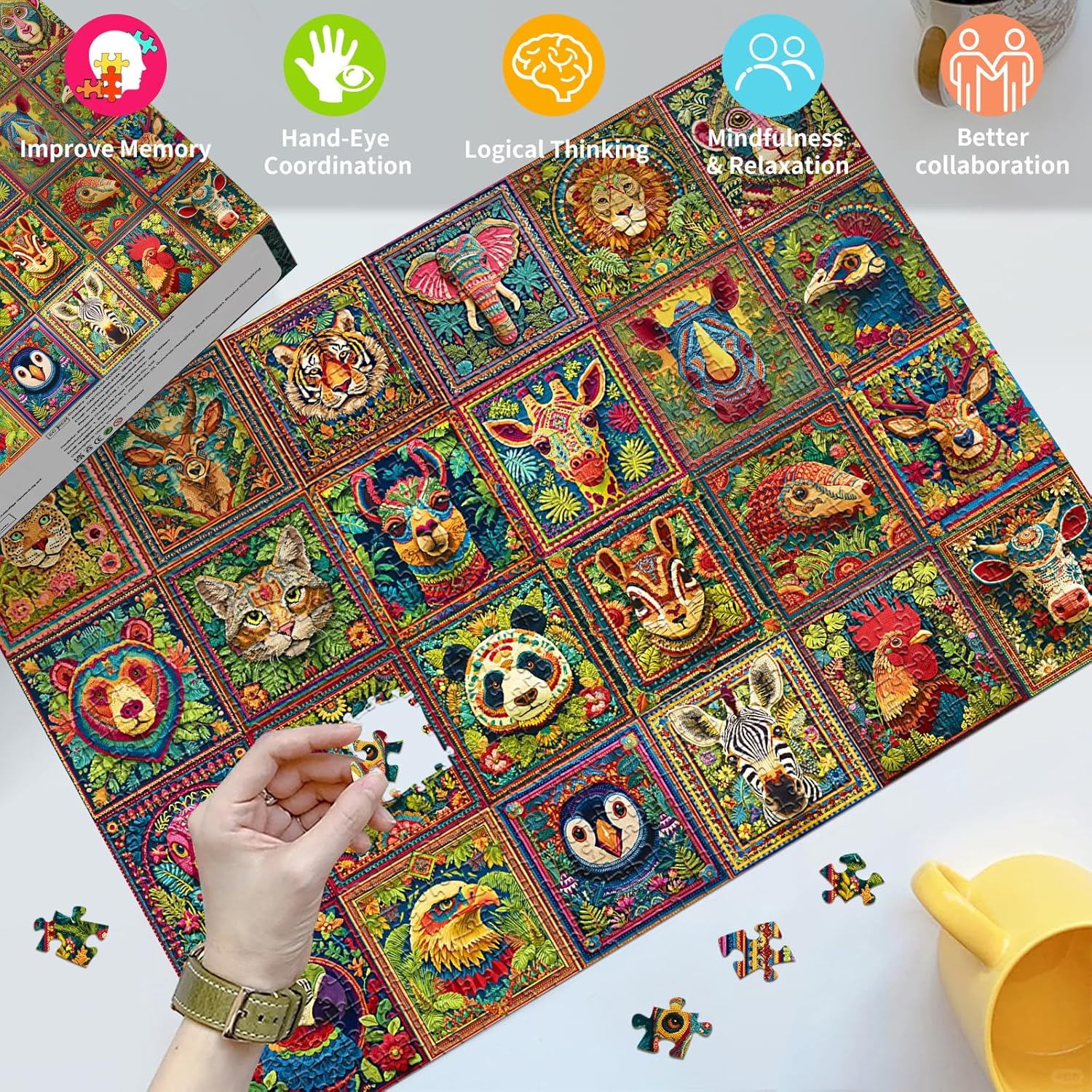 Detalle de HUADADA 1000 Piece Jigsaw Puzzle for Adults – Animal Group Portraits