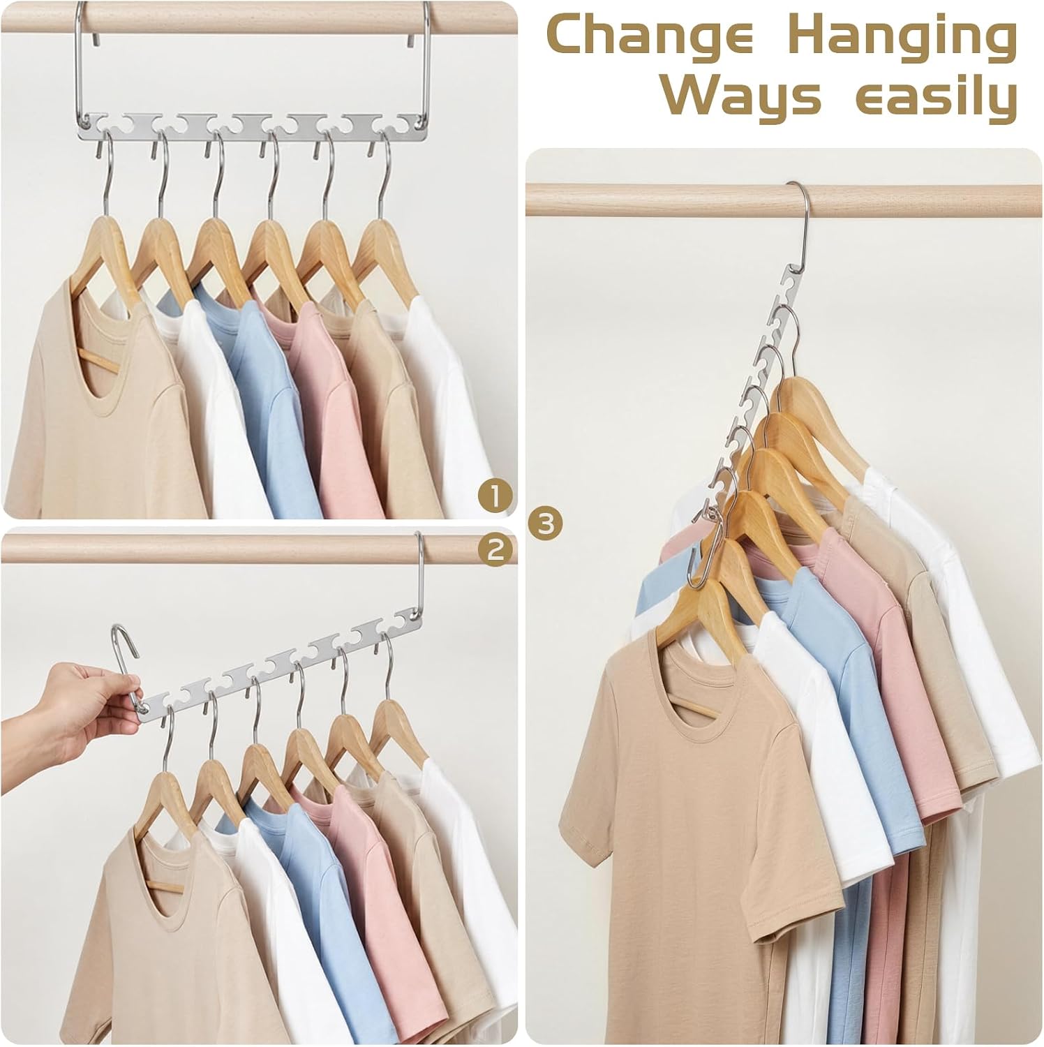 Thumbnail 5 de HOUSE DAY Space Saving Magic Hangers Pack of 20 – Durable Metal Hanger Organisers for Compact Closets