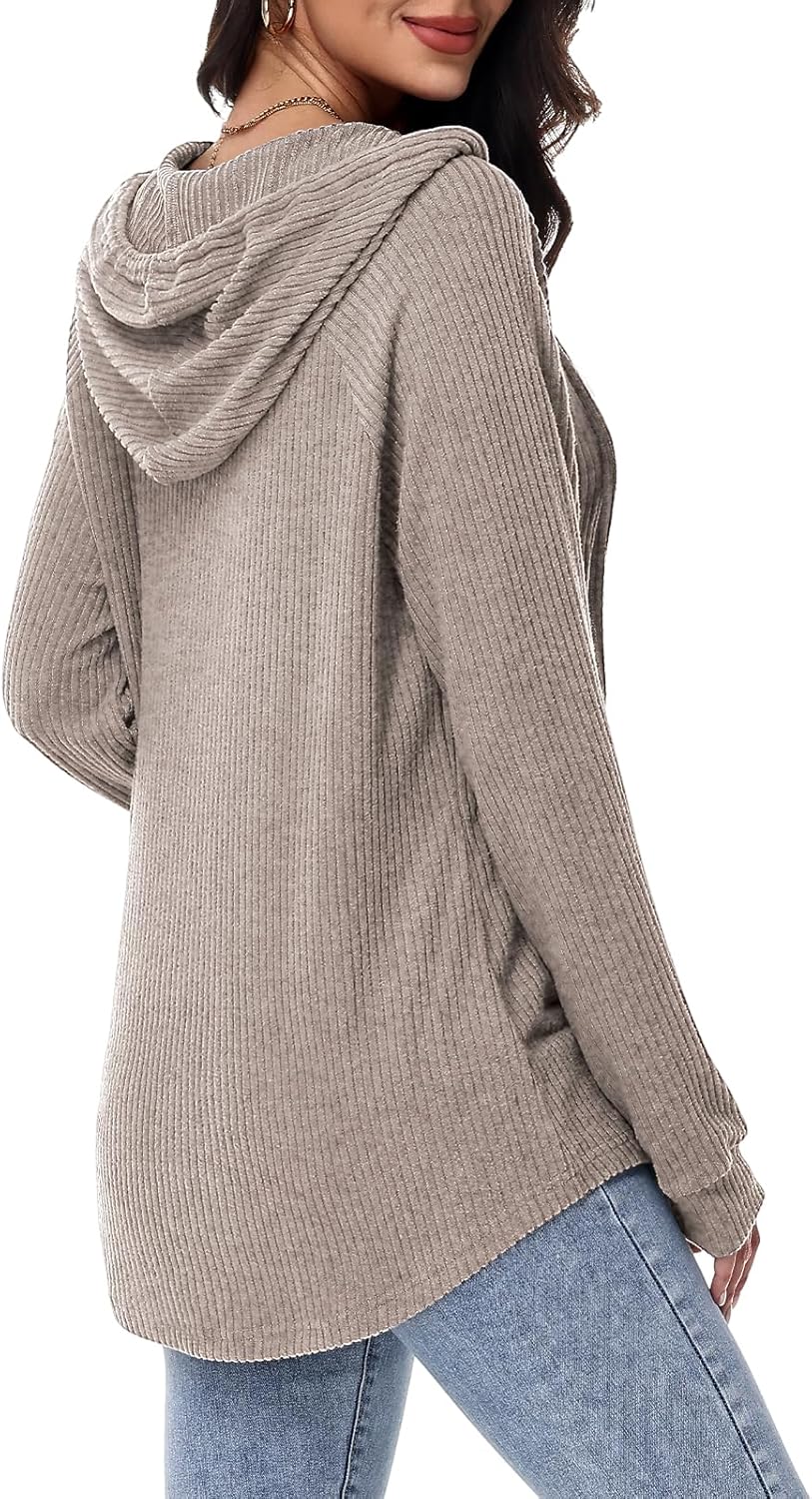 Thumbnail 4 de Tanmolo Pullover Damen Hoodie V‑Ausschnitt Knopfleiste