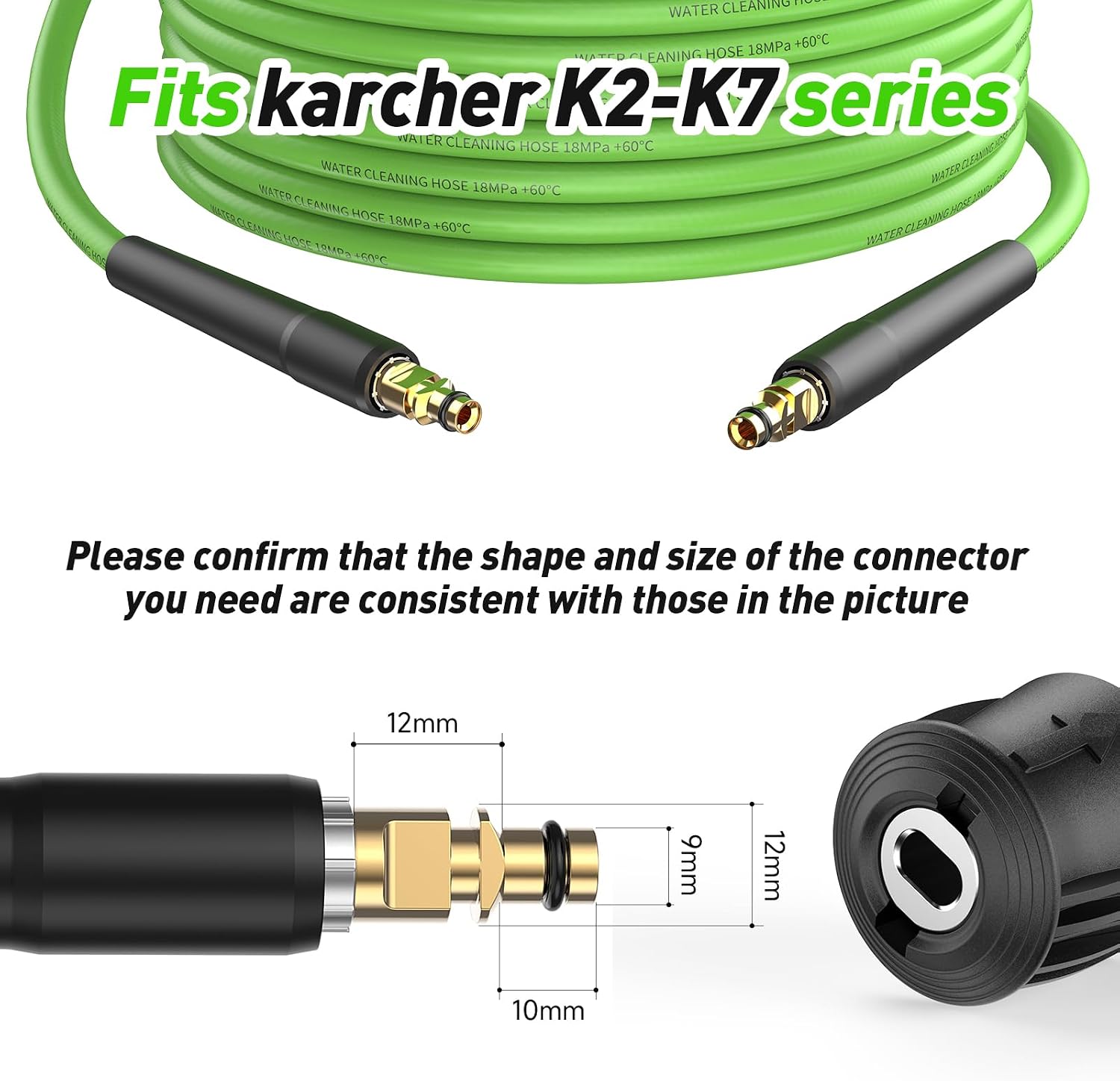 Detalle 2 de OHAYORI 10m Pressure Washer Hose Replacement (Click Type Quick Connect) for Karcher K2–K7